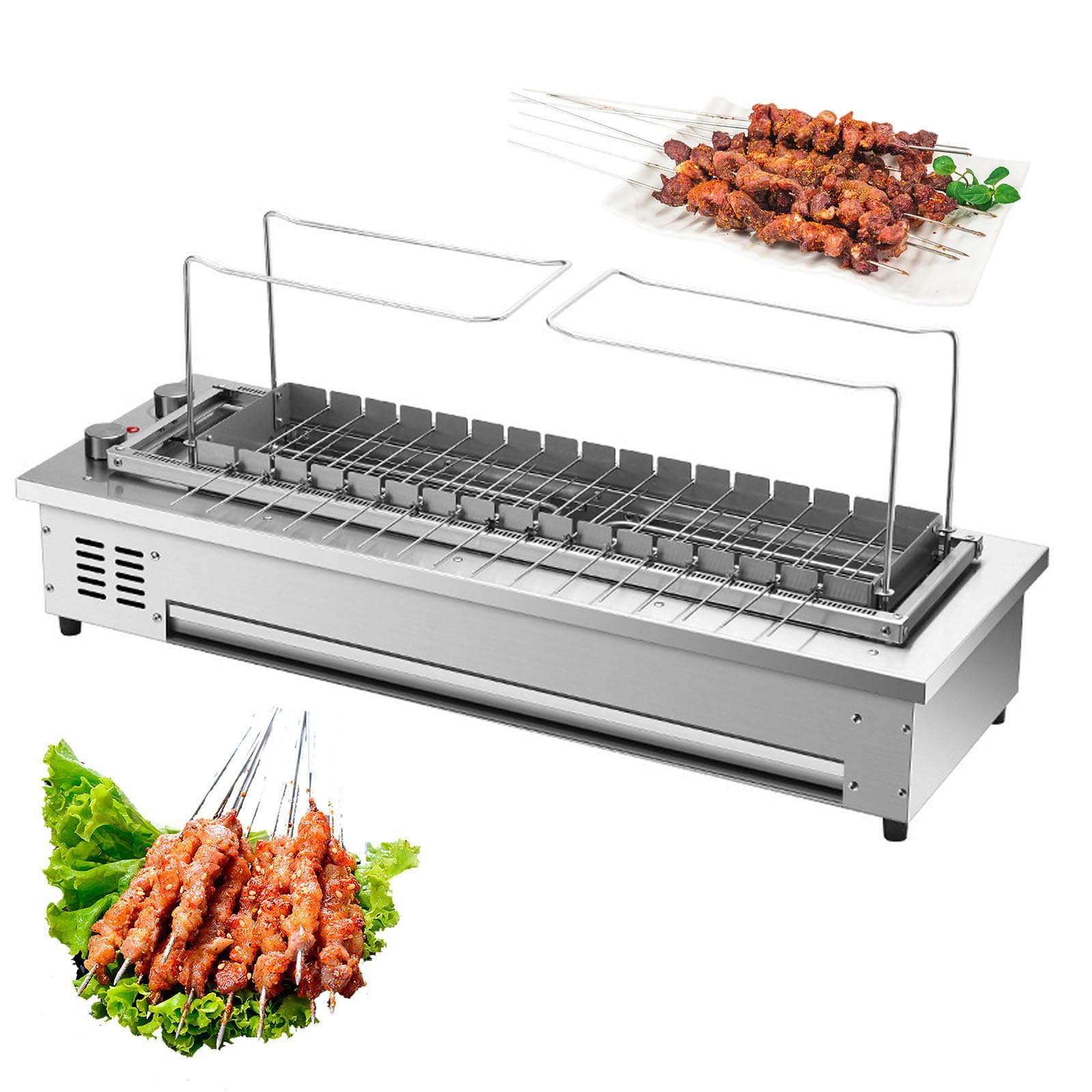 Komercyjny grill elektryczny 16 szaszłyków, bezdymny kebab na blacie o mocy 3400 W z regulowaną temperaturą, automatyczny piekarnik obrotowy ze stali nierdzewnej do domowego grilla w restauracji