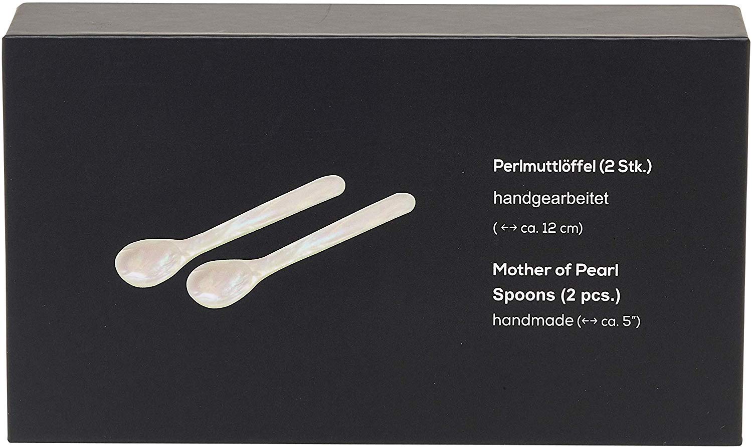 EDZARD Set de 2 cuillères à œufs ou caviar, nacre de rivière (pas de perle de culture!), fait main de haute qualité, longueur env. 11 cm, bordures arrondis, incl. boîte stable