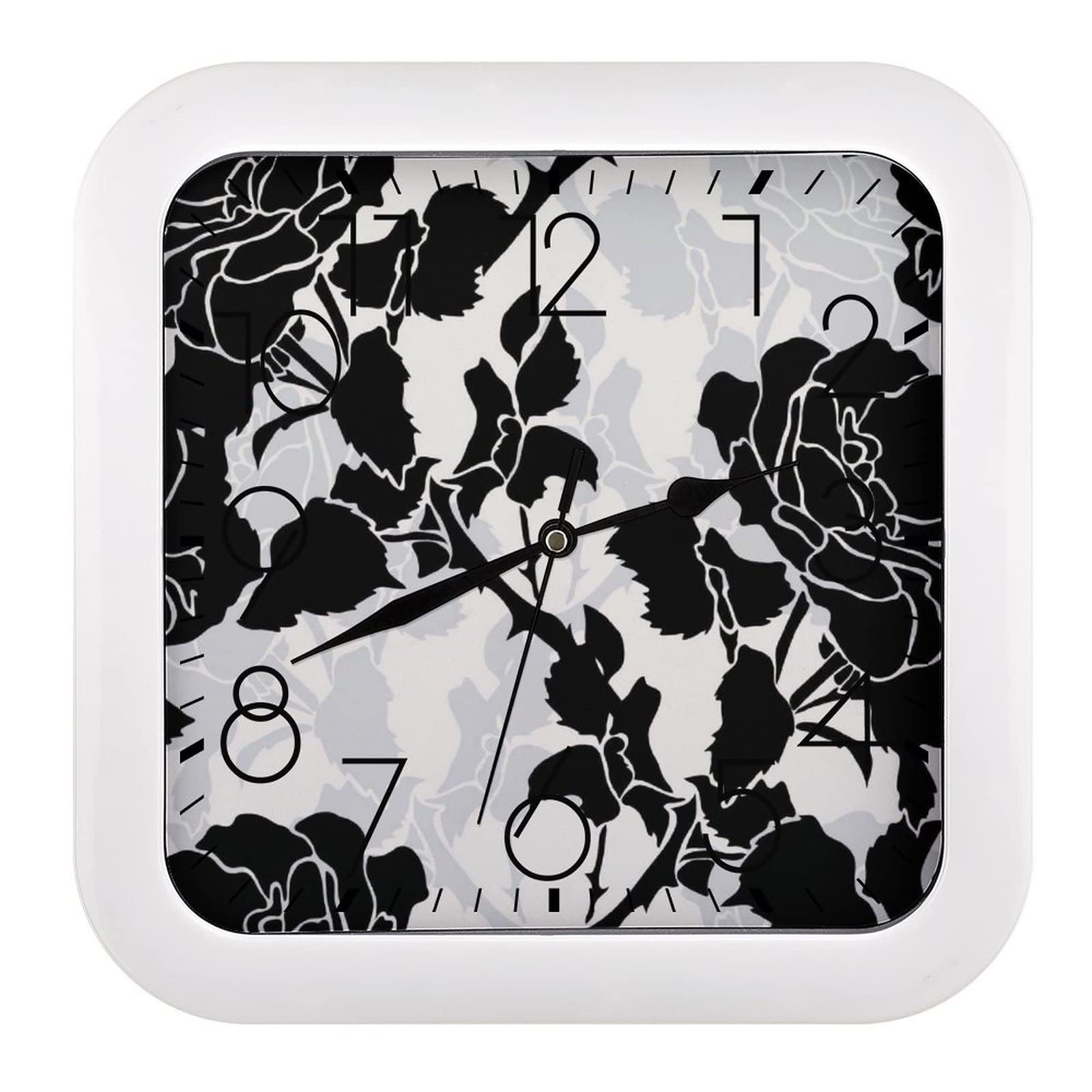 Pendule murale silencieuse fleur noire : horloge moderne 26x26cm sans tic-tac pour rester concentré