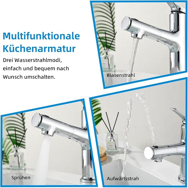 Bathroom Faucet Bathroom Sink Faucet with 3 Spray Types Pull Out Sprayer Single Lever Bathroom Sink Mixer Tap Chrome - 5