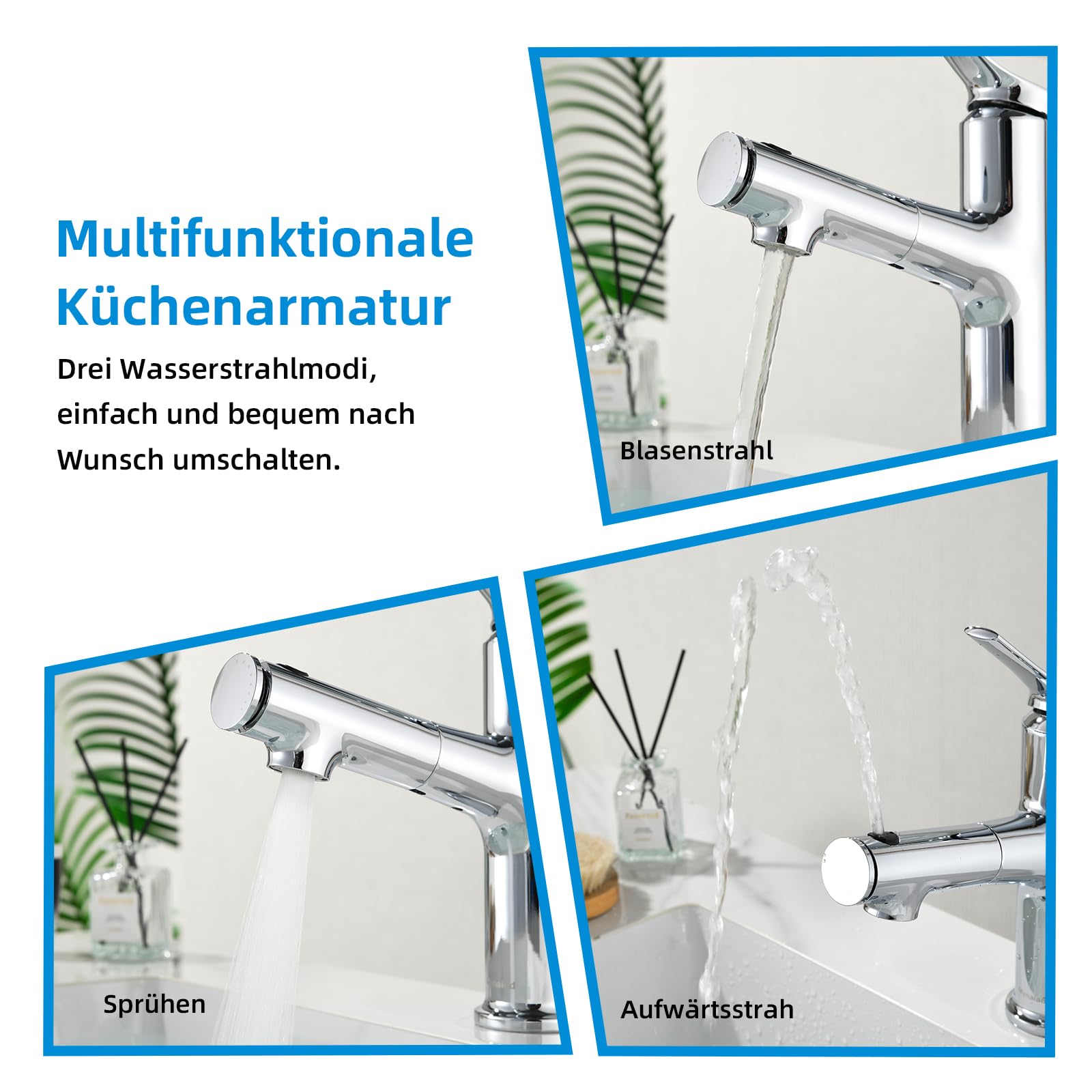 Rubinetto bagno Mynaiad, rubinetto bagno lavabo per bagno con 3 tipi di getto, doccetta estraibile, miscelatore lavabo bagno monocomando per lavabo, cromato