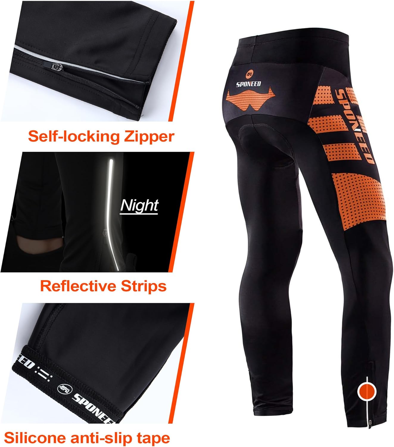 Cycling Pants for Men Road Bike Compression Tights Winter Biking Bottoms with Padding UV Proof - Image 7