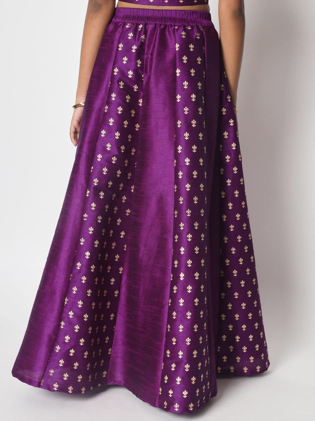 studio rasa Girls Dupion Block Printed Kalidaar Kids Skirt for Wedding Party Festive(GSC12302/11-12_Purple_11-12yrs) 2