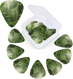 Tropical Rainforest Print Guitar Picks 12 Pack Guitar Plectrums with Storage Box Bass Picks For Acoustic Guitar Bass Electric Ukulele Includes 0.46mm, 0.71mm, 0.96mm