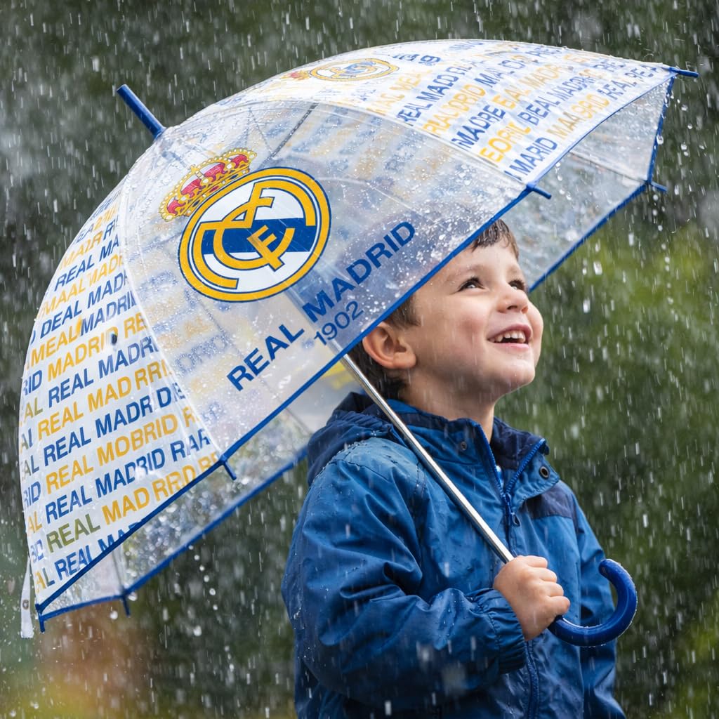 ARDITEX Paragüas Real Madrid Niño 82 cm Apertura Manual 8 Paneles Eva Transparente