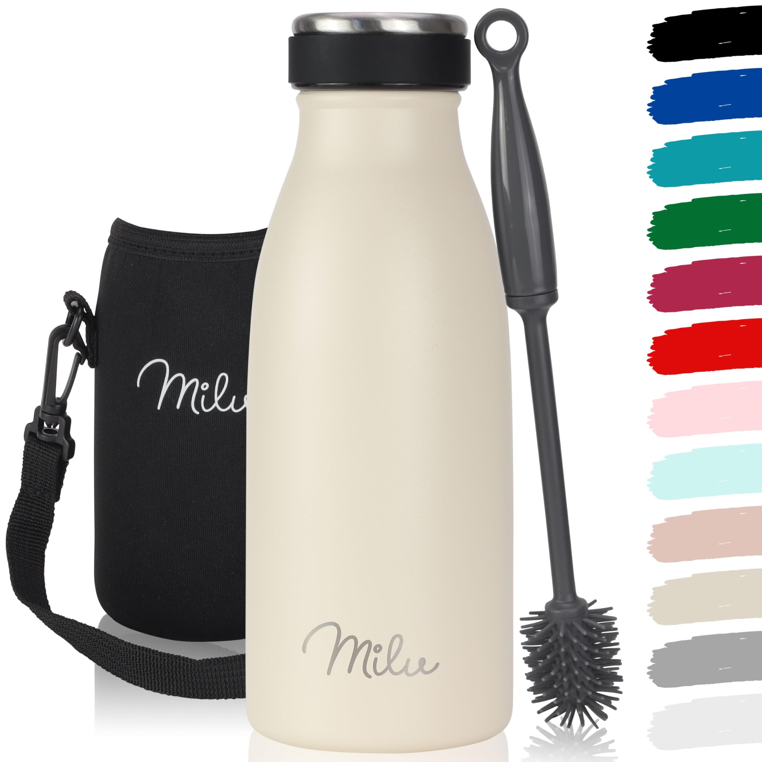 Milu Stainless Steel Drinking Bottle 350 ml - Insulated Thermo Flask for Water - Leak Proof, Insulated and Double Walled, Carbonated (Grey, 350 ml) — view 86