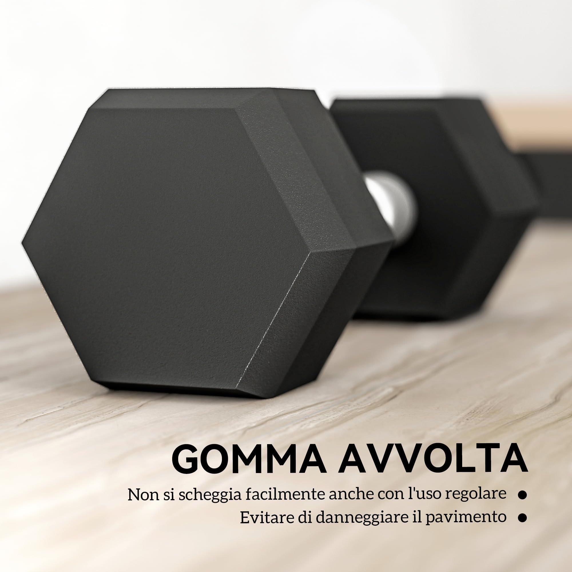 HOMCOM Set di 2 Manubri da 4/5/6/10 kg Esagonali, Coppia di Pesi per Palestra con Presa Antiscivolo e Rivestimento in Gomma, Nero