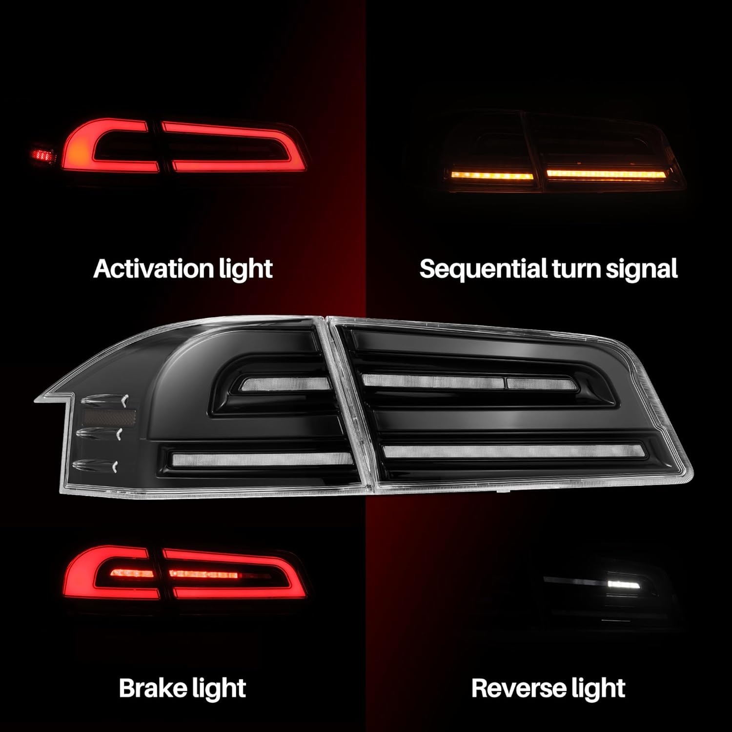 AlphaRex LUXX-Series LED Tail Lights fits for 12-21 Tesla Model S Alpha-Black (With Black Trunk Center Piece Replacement)
