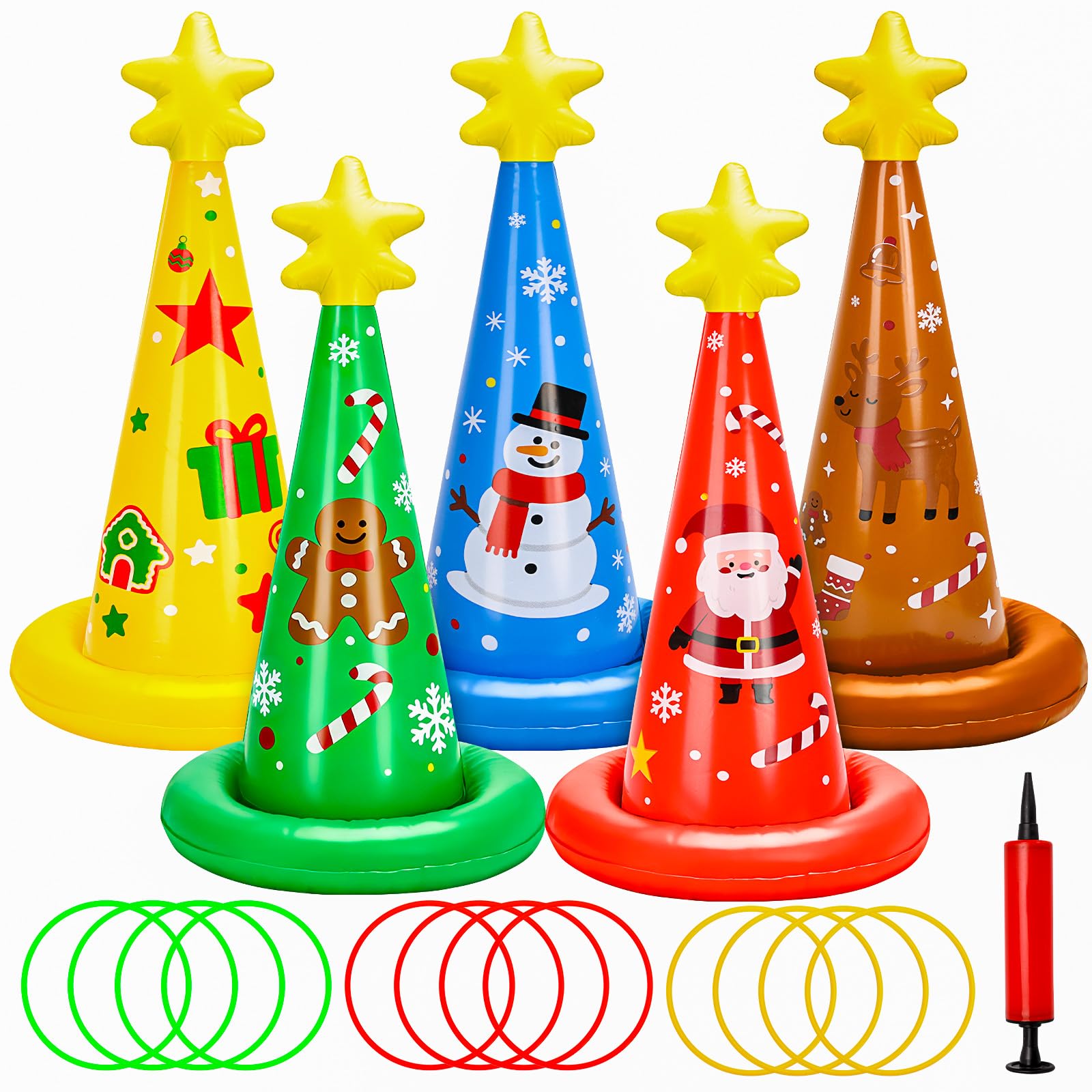 Photo 1 of  Inflatable Christmas Ring Toss Game Set Holiday Party Supplies Indoor Outdoor Family Christmas Games for Kids Adults Xmas Party Decorations Carnival Games with Toss Rings and Pump