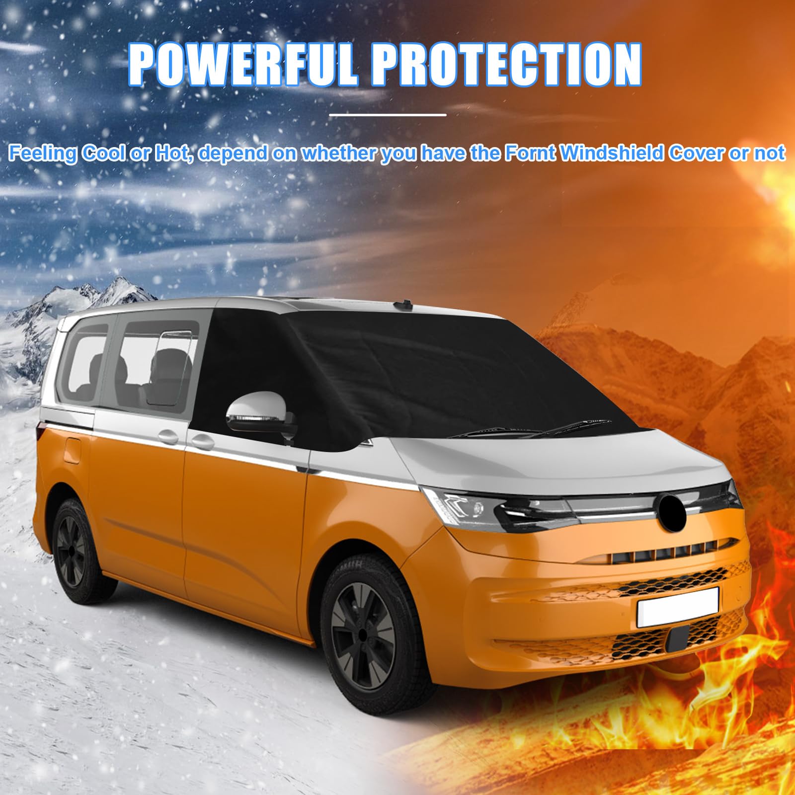 Cubierta del Parabrisas Compatible con VW T7, 600D Lujo Parasol de Ventana Delantera, 100% Opaco, Bloquea Los Rayos UV, Protector de Parabrisas Delantera Resistente Intemperie