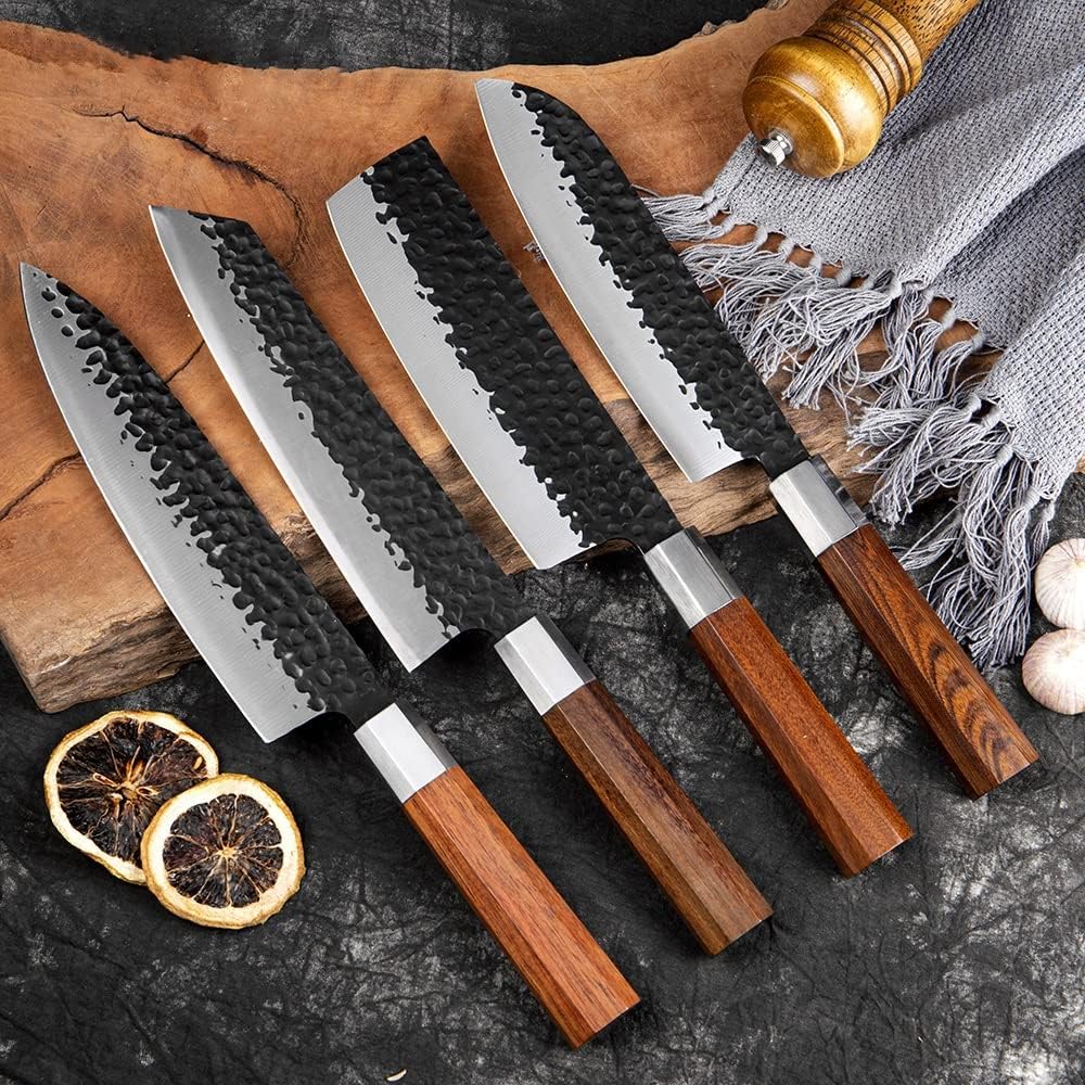 Set Cuchillos Cocina 4 Piezas Acero Inoxidable Forjado