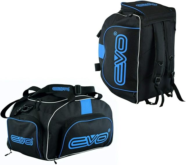 EVO Fitness Duffle Bag With Shoes Compartment Gym Sports Kit Backpack Football Travel Duffel Bag With Shoulder Straps Training MMA Boxing Men Women (Black/Blue)