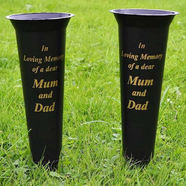 Set of 2 Mum & Dad In Loving Memory Spiked Memorial Grave Flower Vases