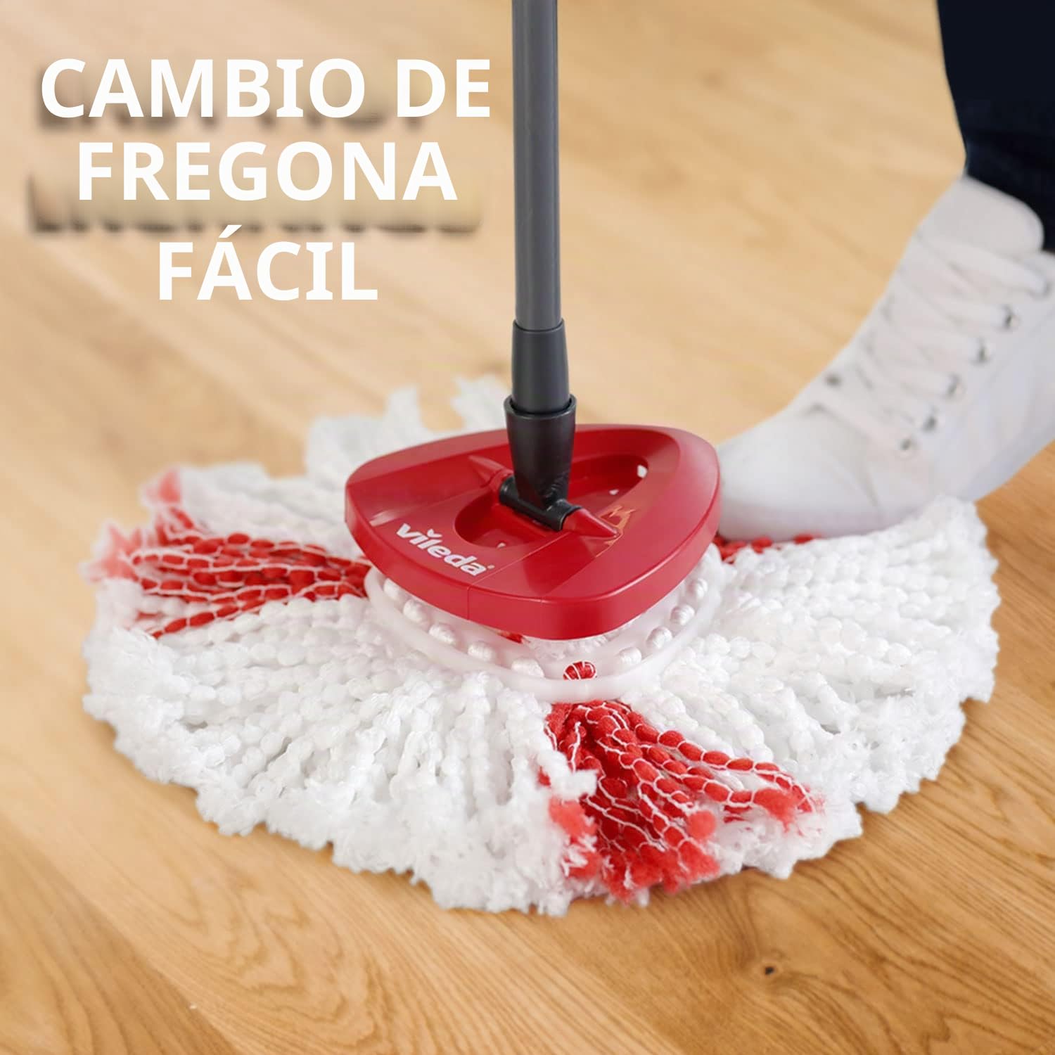 Vileda Easy Wring & Clean Turbo Set, cubo de fregona con pedal en gris, fregona giratoria de microfibra 2 en 1, mango telescópico 85-123 cm