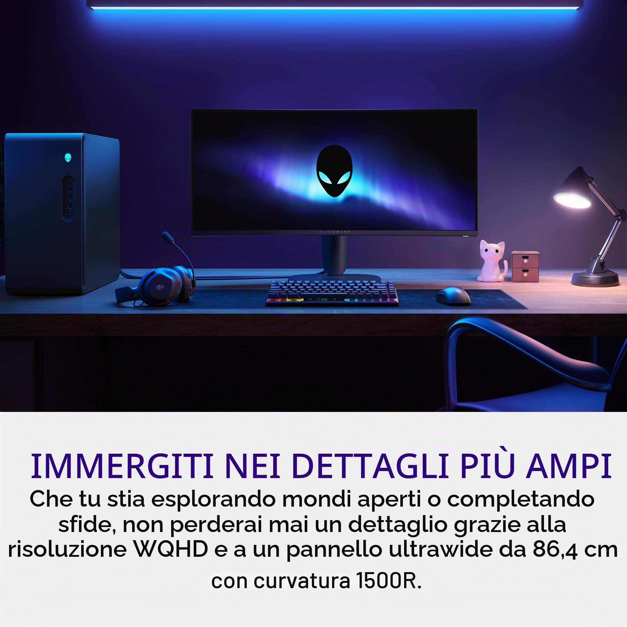 Alienware 34 monitor da gioco curvo - AW3425DWM - WQHD 34 pollici 180Hz 1 ms, 1500R, AMD FreeSync Premium, VESA AdaptiveSync.