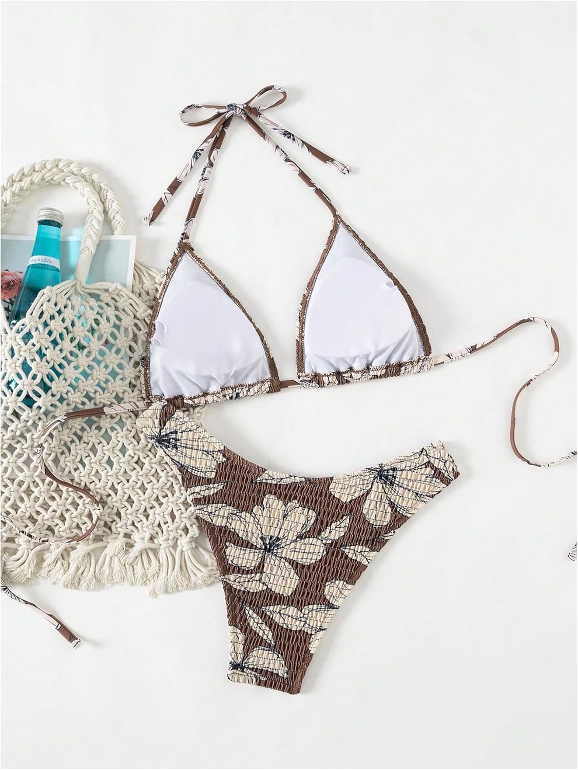 GORGLITTER Women's Floral Y2k Bikini Sets High Cut Thong Halter Triangle Cute Swimsuits 2 Piece Summer Bathing Suits