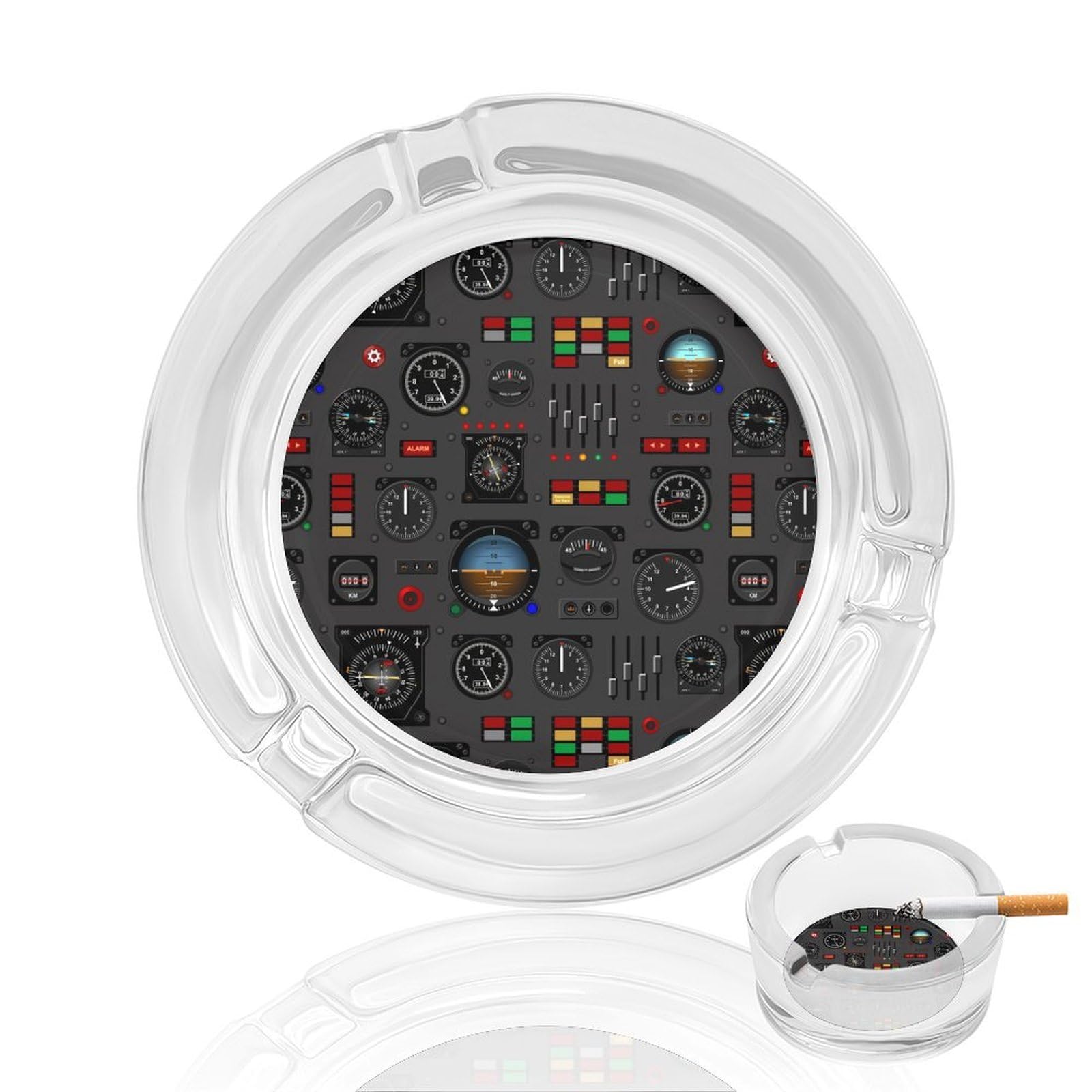 Airplane Instrument Panel Ashtray Portable Round Glass Outdoor Ash Tray for Home Office Garden Pub