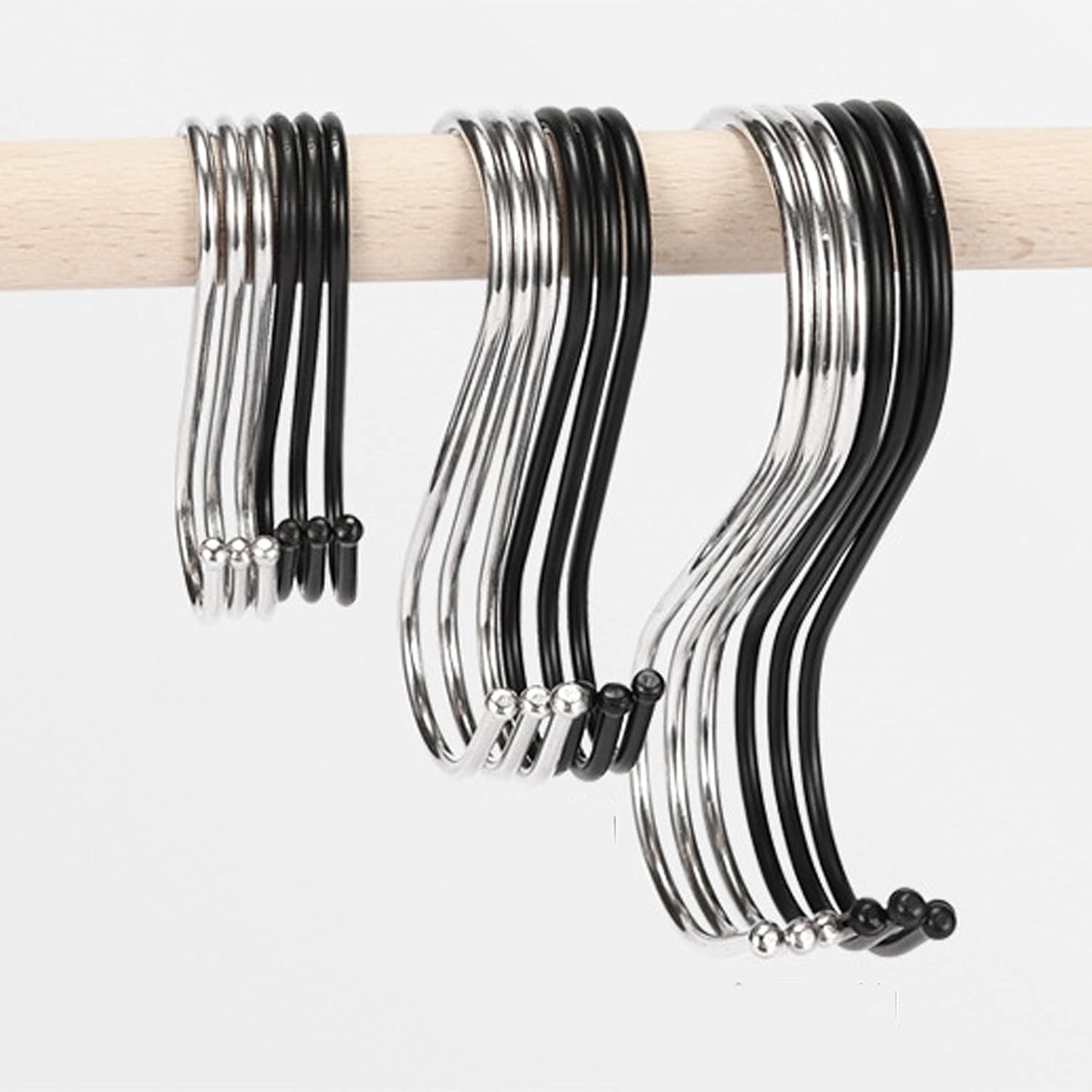 10 Sets of S-Shaped Hooks,Stainless Steel Hooks,Strong Load-Bearing Clothes Rack,Kitchen and Bathroom Door Storage Hooks,Silver/Large Size