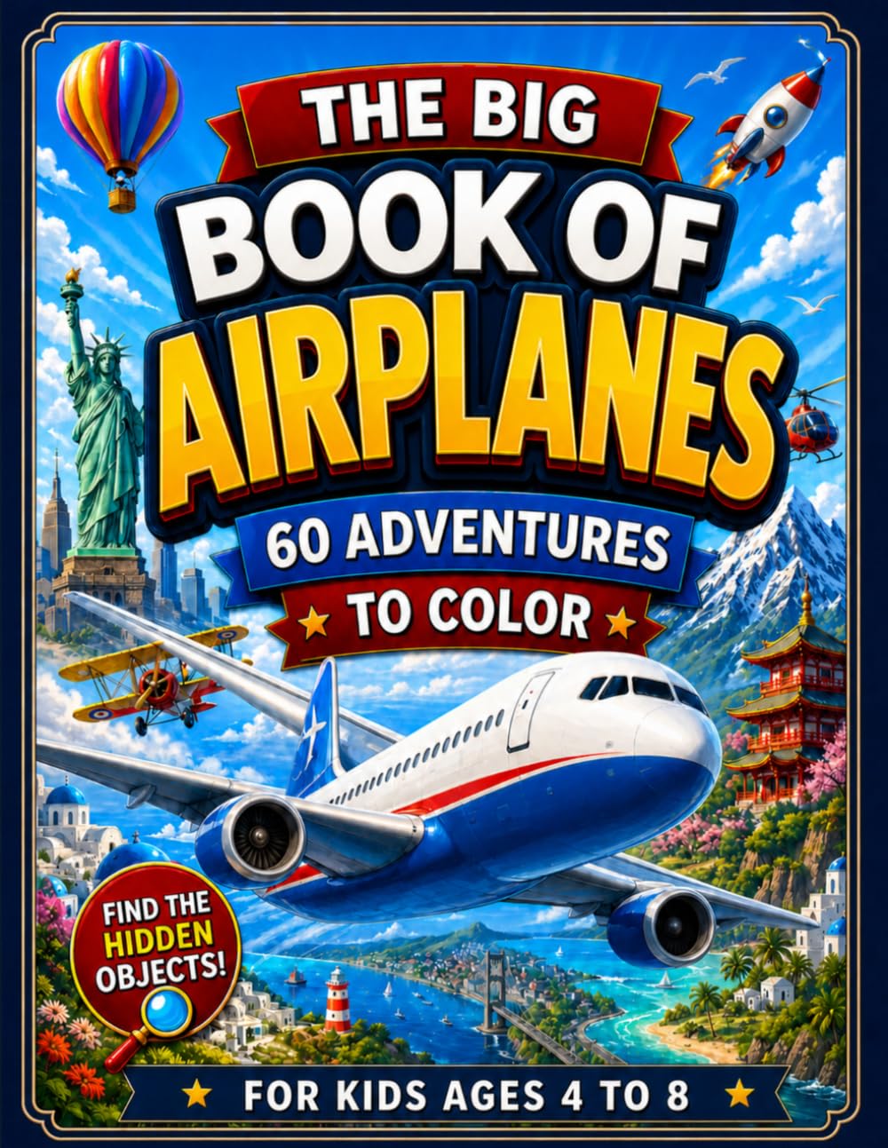 The Big Book of Airplanes Coloring Book: 60 Sky Adventures Seen from the Cockpit | Hidden Object Missions for Kids Ages 4–8 (Take the Controls! — The Big Coloring Book)
