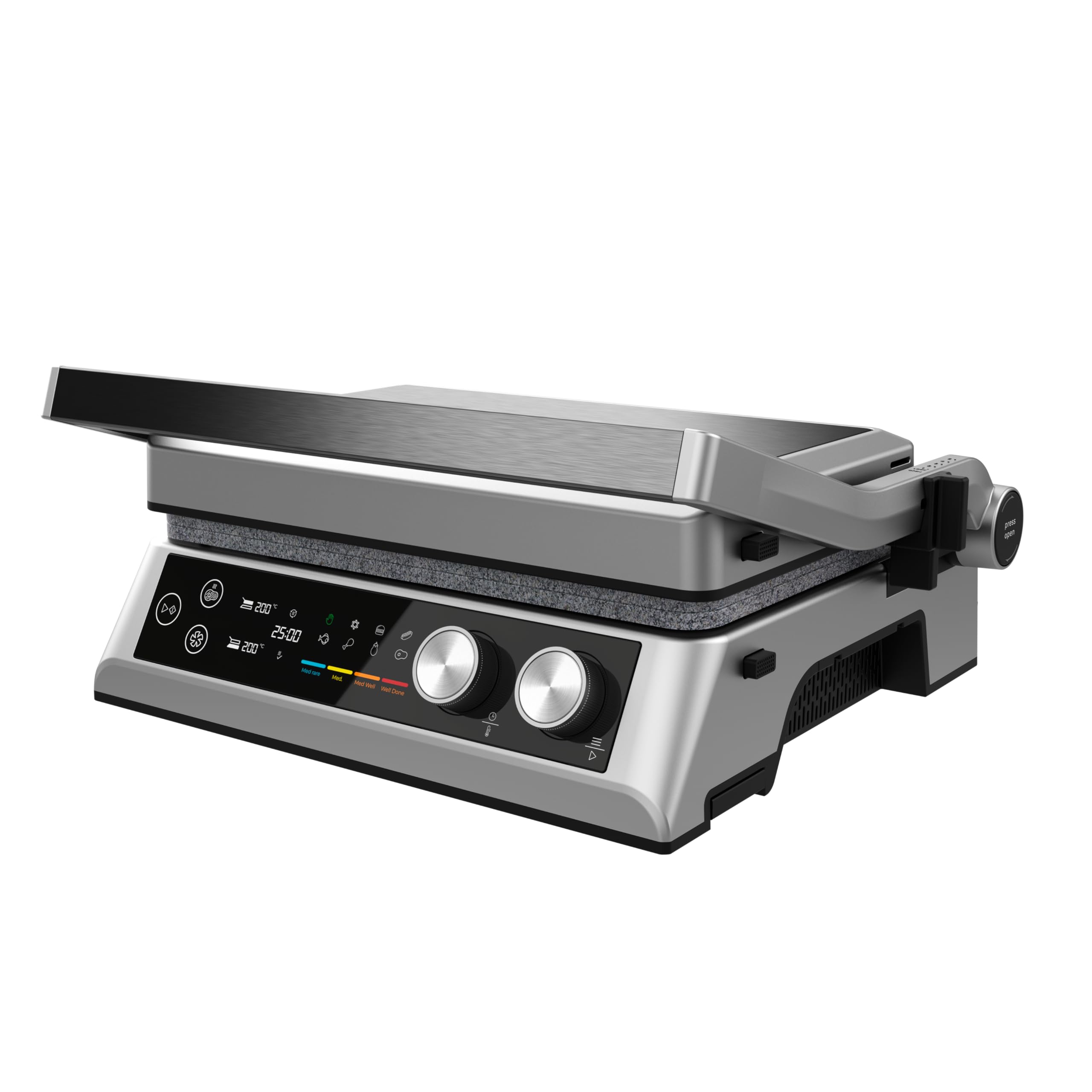 Cecotec Barbecue Grill Elettrico con Griglia Rockn'Grill Bistro. 2400W, Cottura Sana, Senza Fumo, Controllo Sfioramento, Piastre Temperatura Indipendenti, Sonda Temperatura Inclusa, Piastre Staccabili
