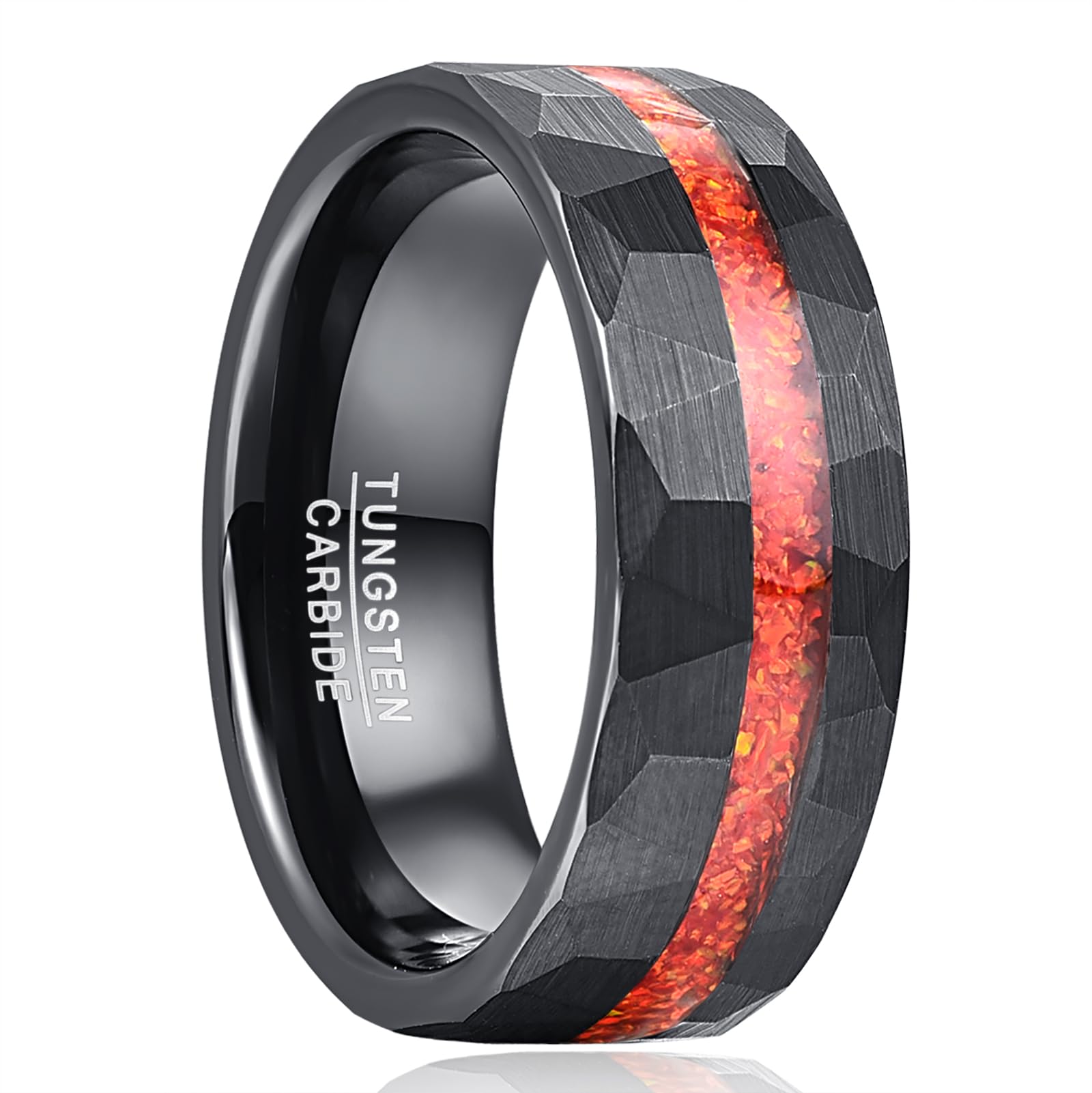 NUNCAD 8mm Anillo Negro para Hombre Anillo de Tungsteno Pulido con Incrustaciones de Madera de Barril y Astas de Ciervo Talla 14.5-27.25