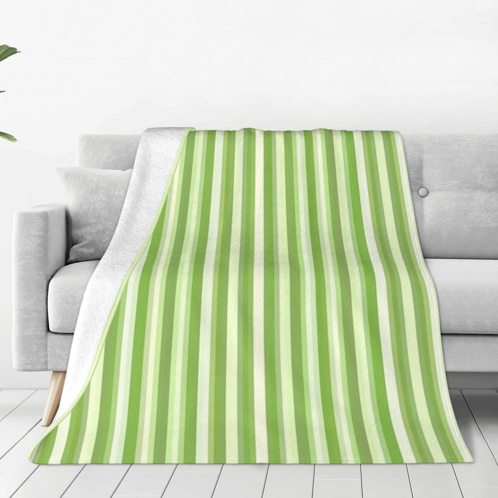 Couverture flanelle verte rayée 100x125 cm douce pour canapé