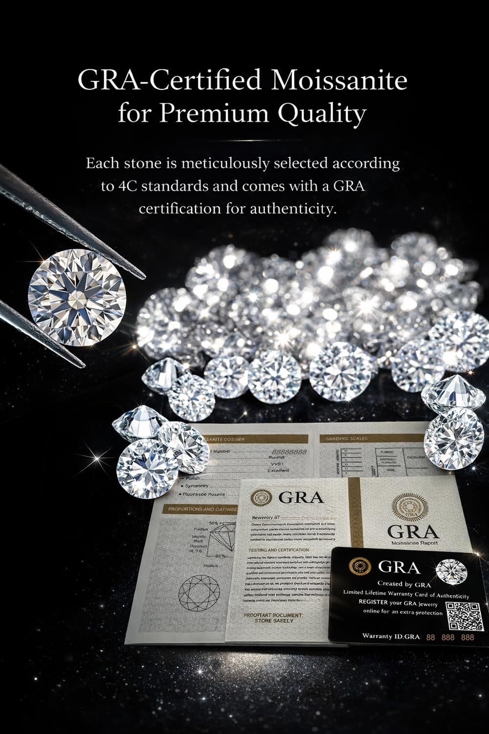 Round Cut Moissanite Stud Earrings for Women, D Color VVS1, Classic & Snowflake-Inspired Settings, Hypoallergenic 925 Sterling Silver with 18K White Gold Plating - Image 3