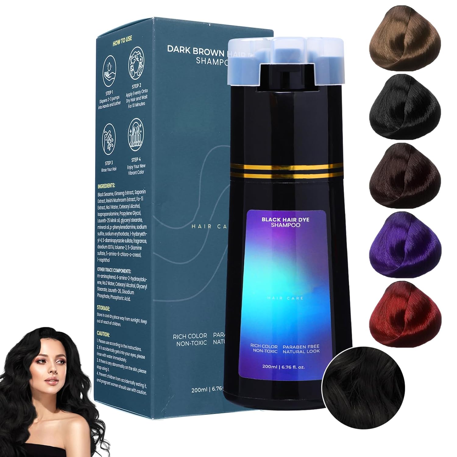 Polar Hair Dye Shampoo, Polar Hair Care, Polar Haircare Instant Dye Shampoo, Hair Dye Shampoo 3 in 1 for Women & Men, Hair Color Shampoo for Gray Hair (Black)