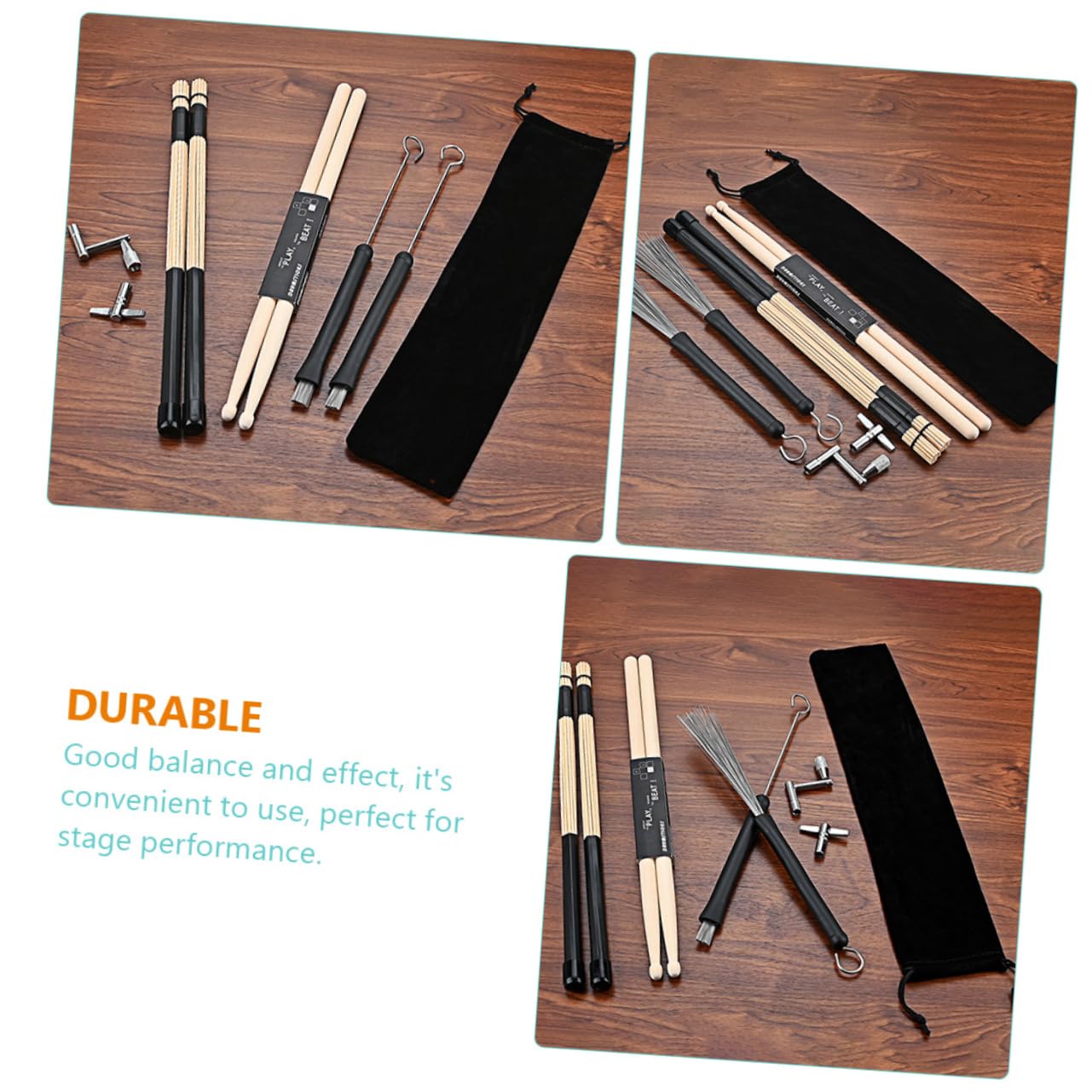 FRCOLOR Bacchette e Pennello per Batteria Kit per Strumenti Musicali Accessori per Principianti e Musicisti Jazz