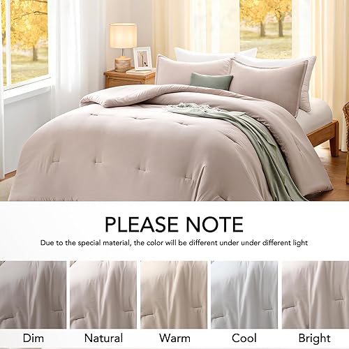 Miniatura 5 de Juego de edredón tamaño matrimonial, color avena, 3 piezas, suave, ligero, transpirable, para todas las estaciones, tamaño matrimonial (edredón de