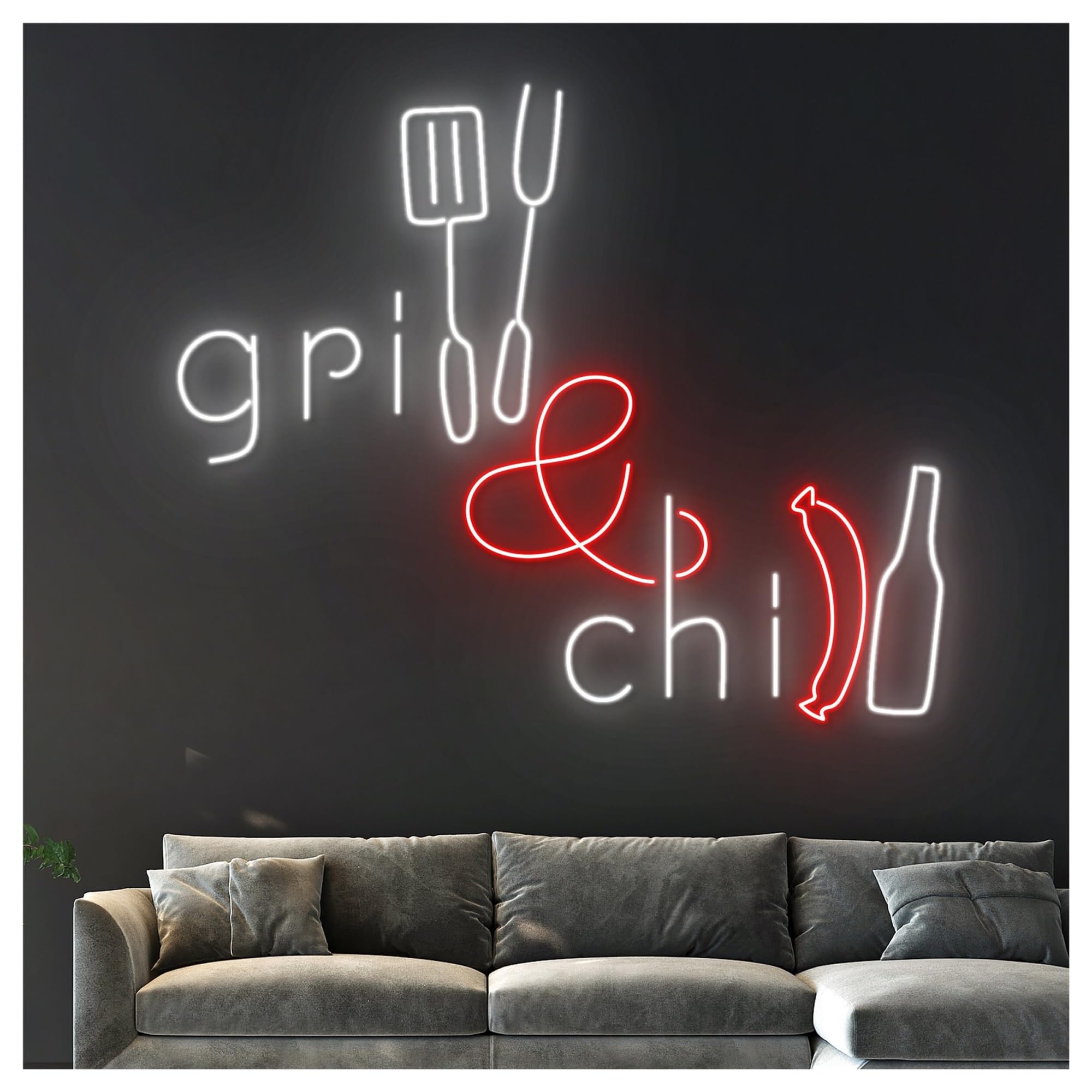 Decoración Lámparas Letrero De Neón Grill And Chill Con Luz LED Regulable Para Barbacoas, Fiestas, Restaurantes, Cervezas, Bares, Pubs Y Clubes, Decoración De Pared 55cm
