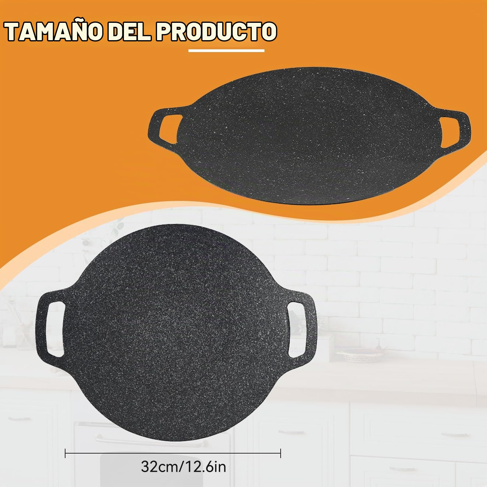 Sartén coreana para barbacoa, parrilla redonda de 32 cm, sartén redonda antiadherente, compatible con parrilla interior o exterior