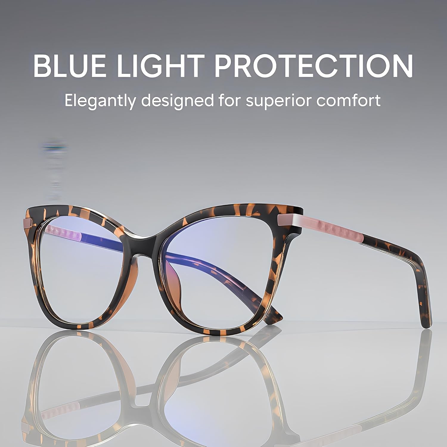 Blue Light Blocking Glasses for Women - Cat Eye Computer Eyewear with Anti Eye Strain, Tortoise Shell Frame & Stylish Pink Accent, Fashion Reading Gaming Glasses - Image 4
