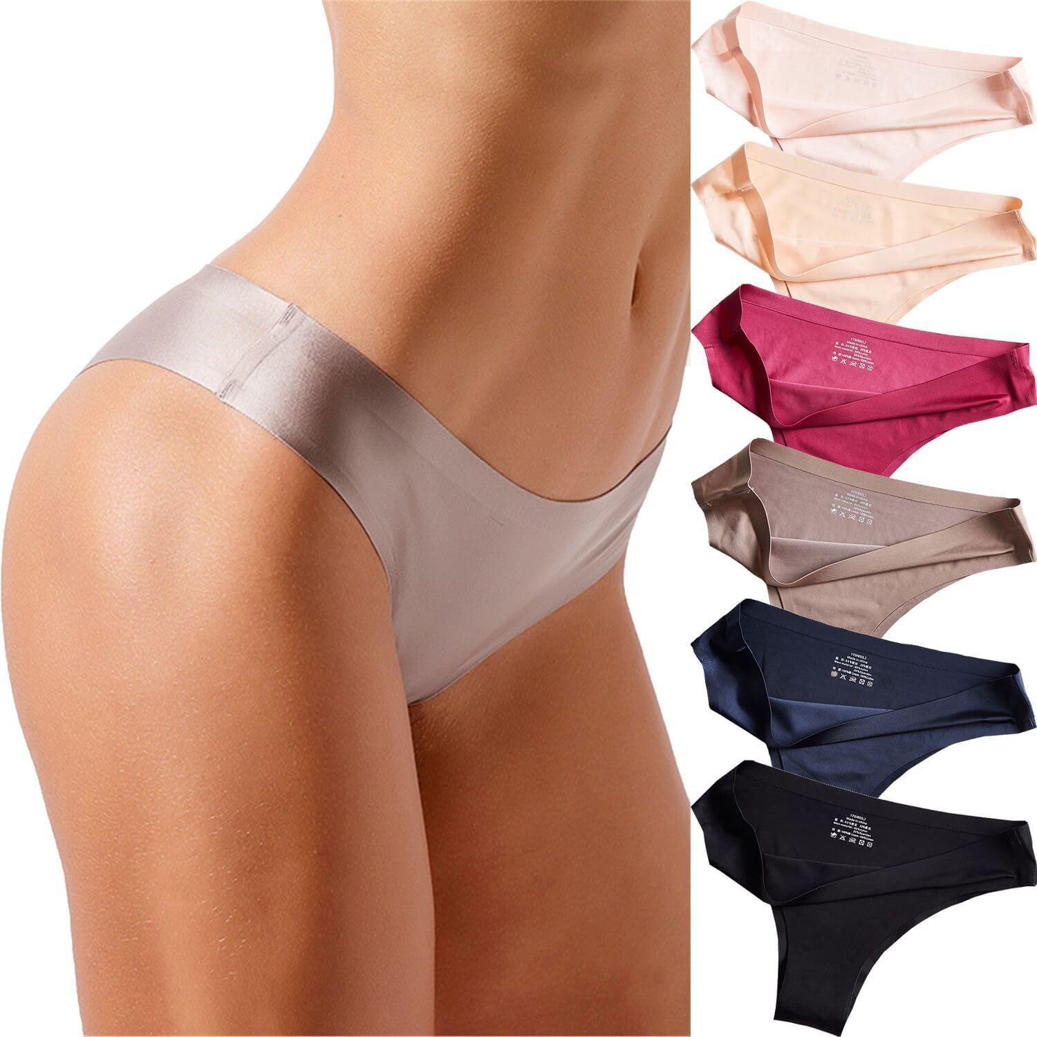 Seamless Underwear for Women No Show Hipster Bikini Panties Low Rise Cheeky Breathable Soft Invisible Briefs 6 Pack