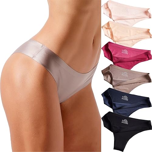 VISSAY Bikini invisible sin costuras para mujer, ropa interior de seda tipo hielo, yoga, cobertura media espalda, paquete de 6 bragas