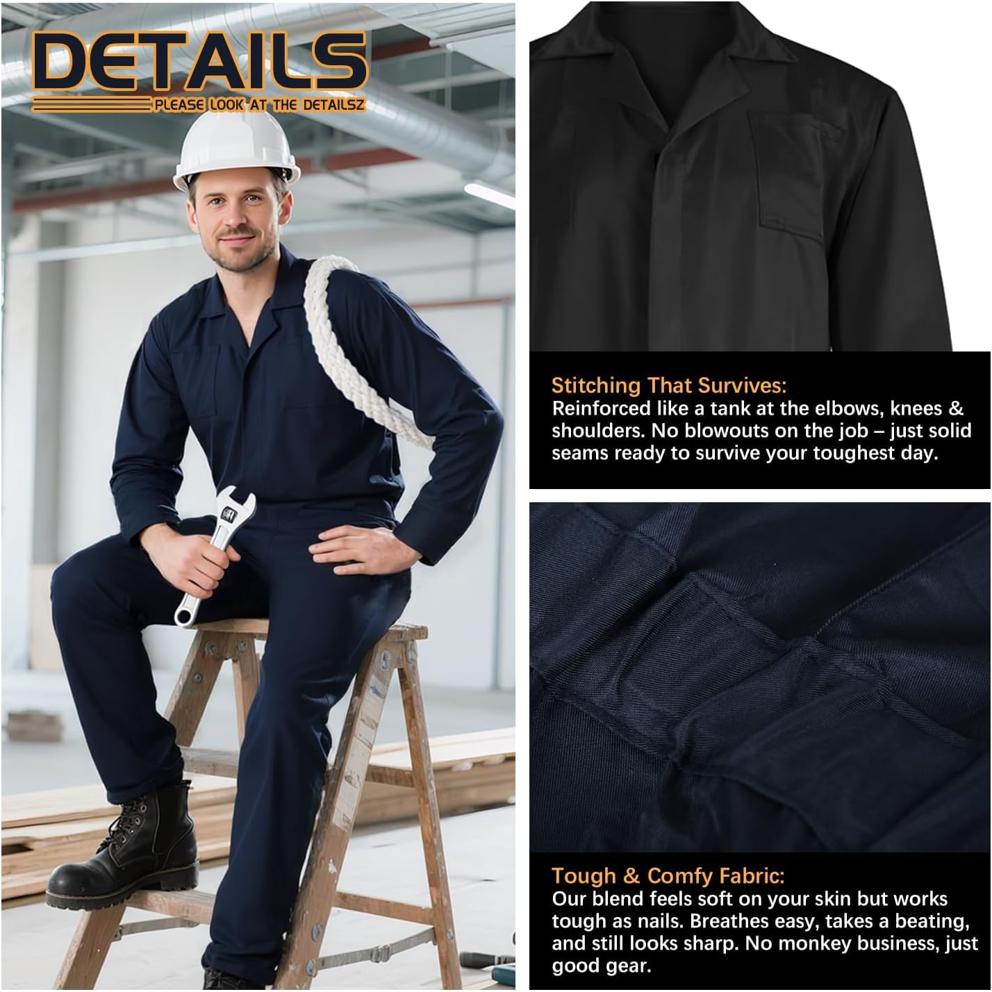 UQJE Coveralls for Men Work Navy Blue Adult Jumpsuit Coveralls Halloween Costume - Image 2