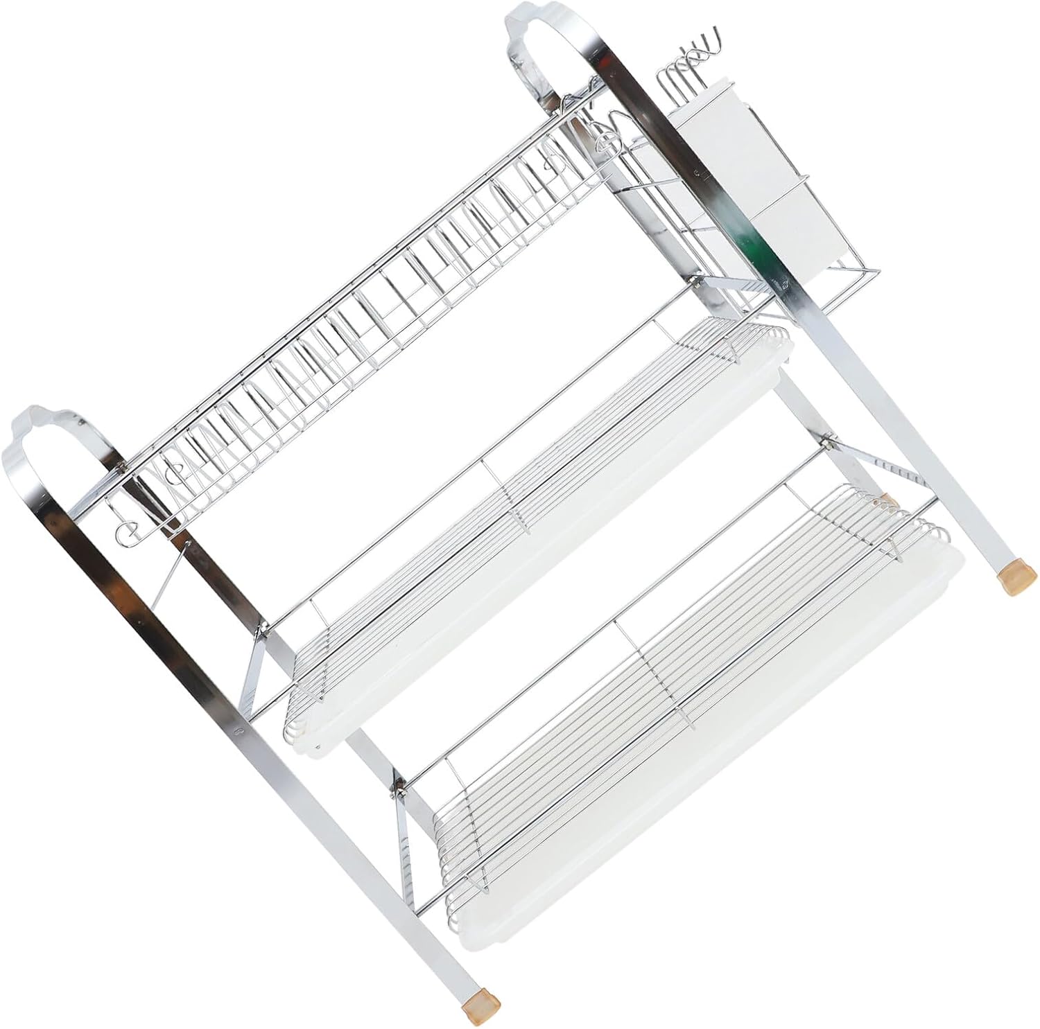 3-Tier Kitchen Dish Rack Stainless Steel Dish Drainer with Drip Tray and Chopsticks Holder for Countertop Storage and Drying Random Style