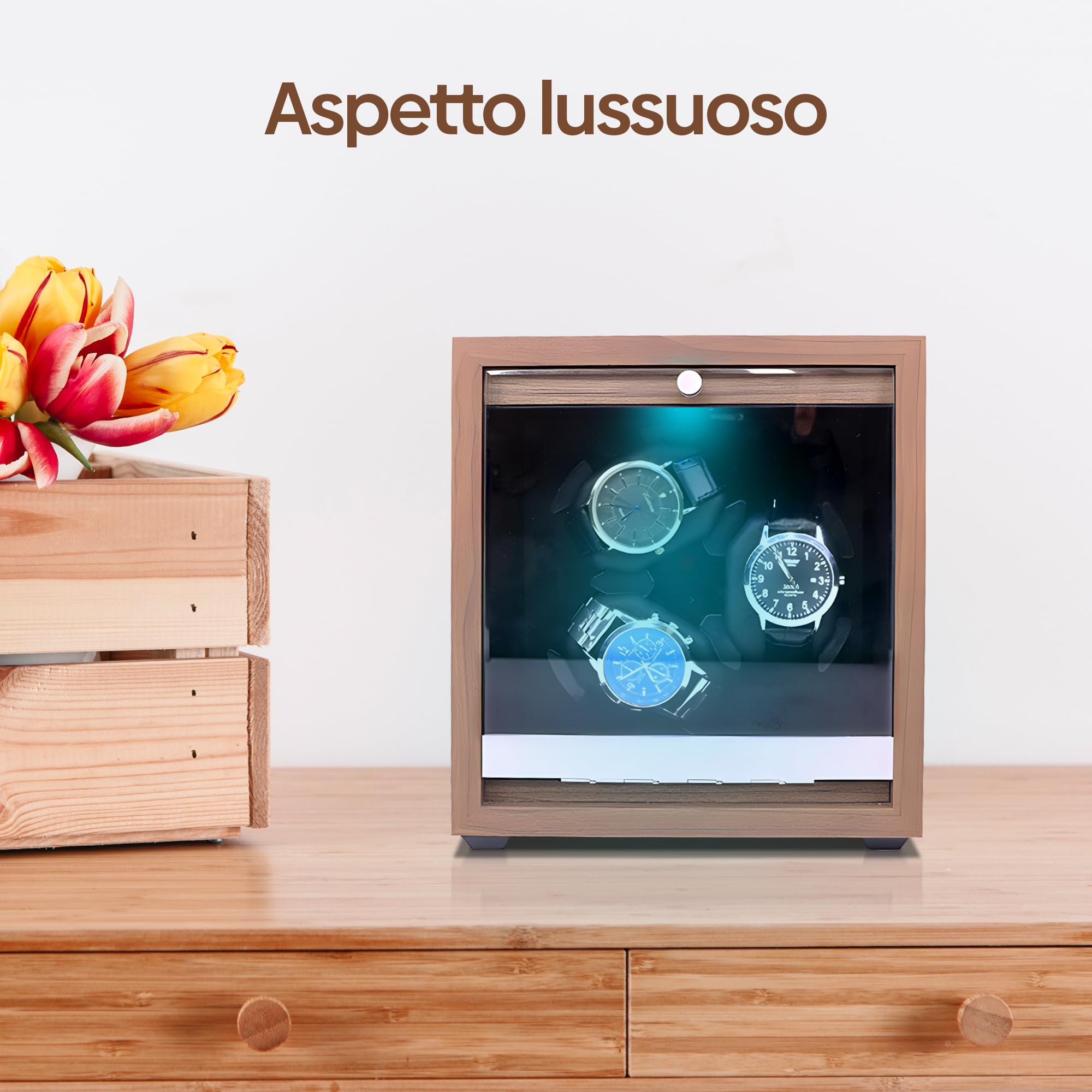 Olvy Caricaorologi per 3 Orologi, Watch Winder con Motore Ultra Silenzioso, Cuscino Flessibile per Orologio, Watch Winder in Legno