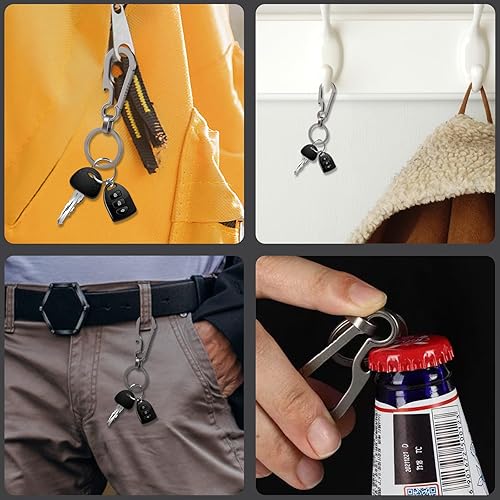 Miniatura 2 de Ouligay Llavero de titanio, mosquetón de titanio, clip para abrebotellas, llavero multifuncional con mosquetón resistente EDC para hombres y mujeres