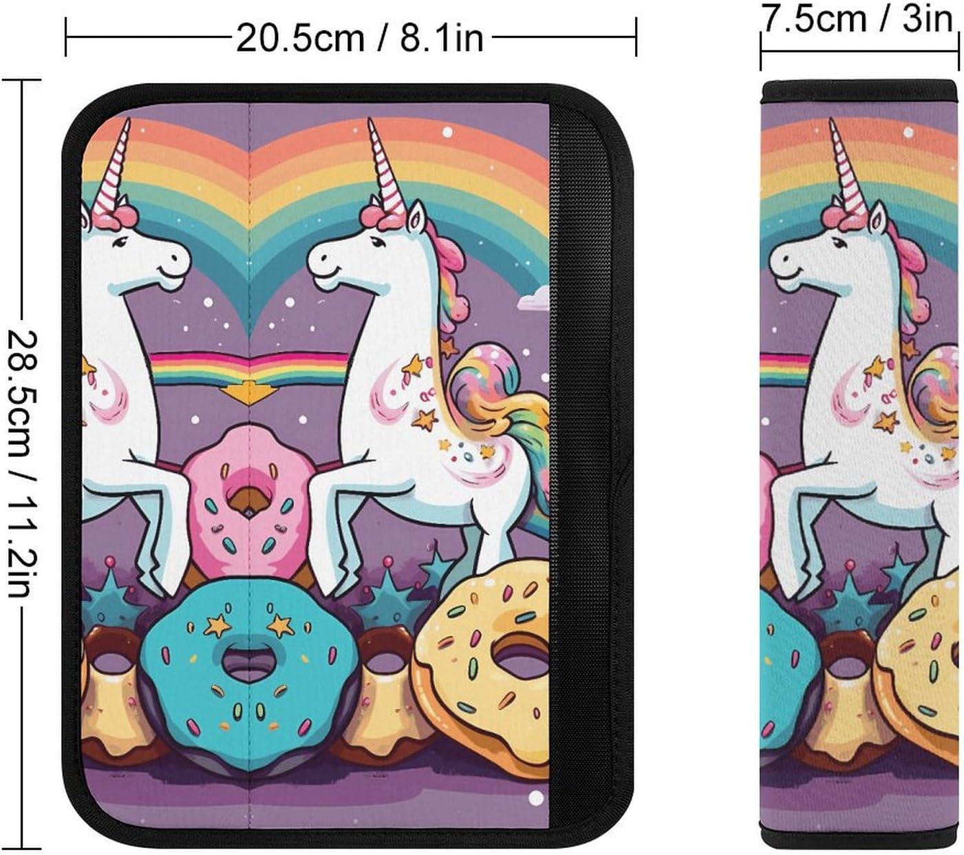 2 PCS Super Soft Car Seat Belt Pad, Cute Unicorns Doughnut Rainbow Printed Waterproof Sweat-Absorbing Seat Belt Covers Backpack Shoulder Pad for All Car Seats Baby Strollers