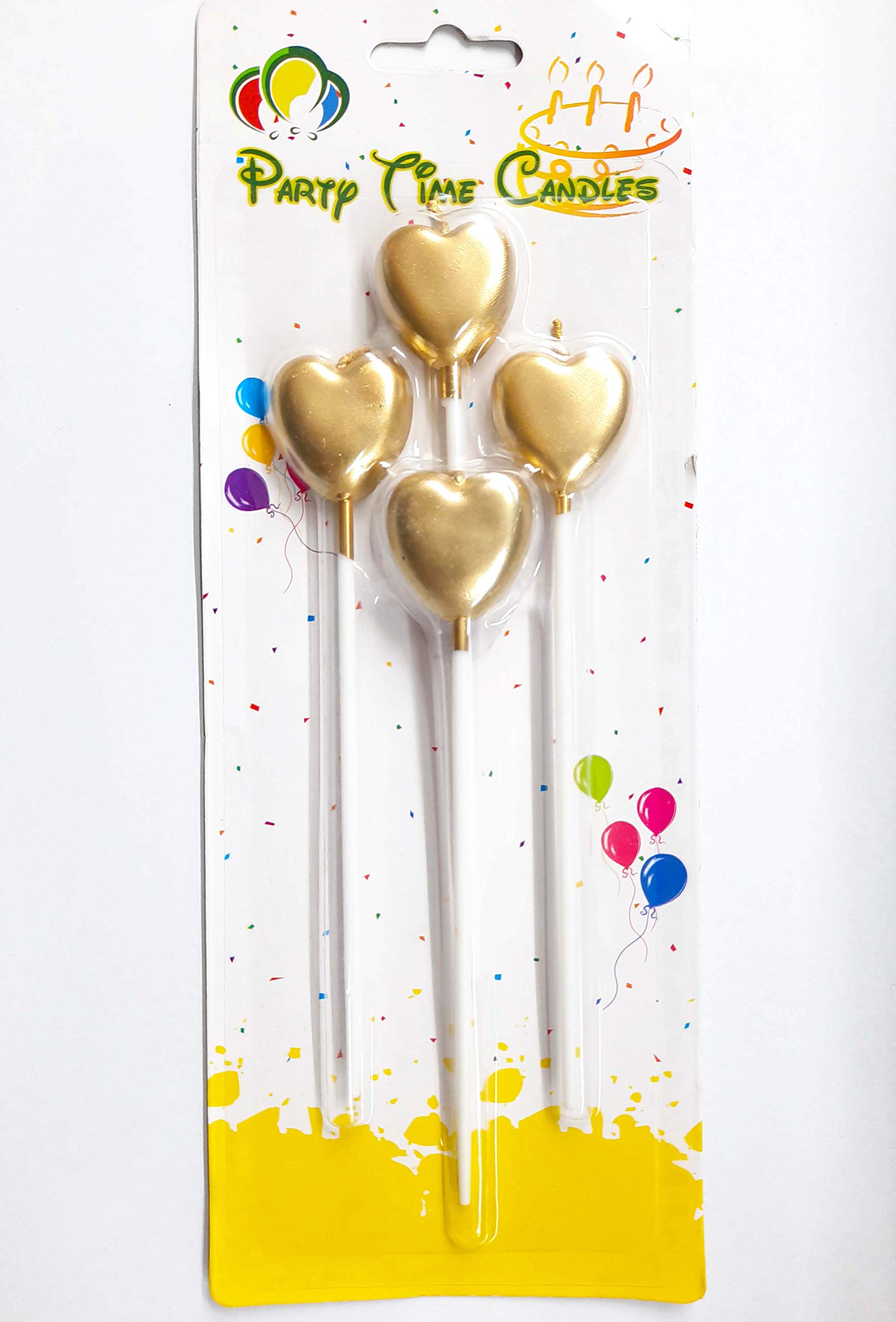 4pcs. Metallic Gold Heart Birthday Candle One Central Flare Birthday Candles for Any Memorable Events and Occasions