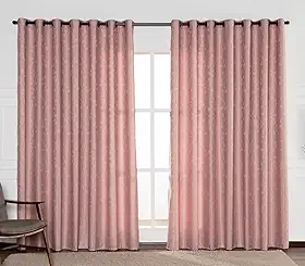 Cortina Atena 2,70m Largura x 2,30m Jacquard Grosso Semi Blackout/Blecaute Ilhós - Rose
