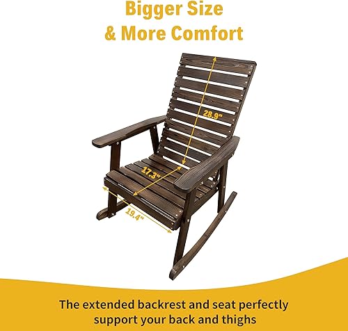Miniatura 4 de Mega Casa Mecedora de madera con respaldo alto y asiento contorneado, madera de abeto maciza, resistente 600 libras, para exteriores e interiores,