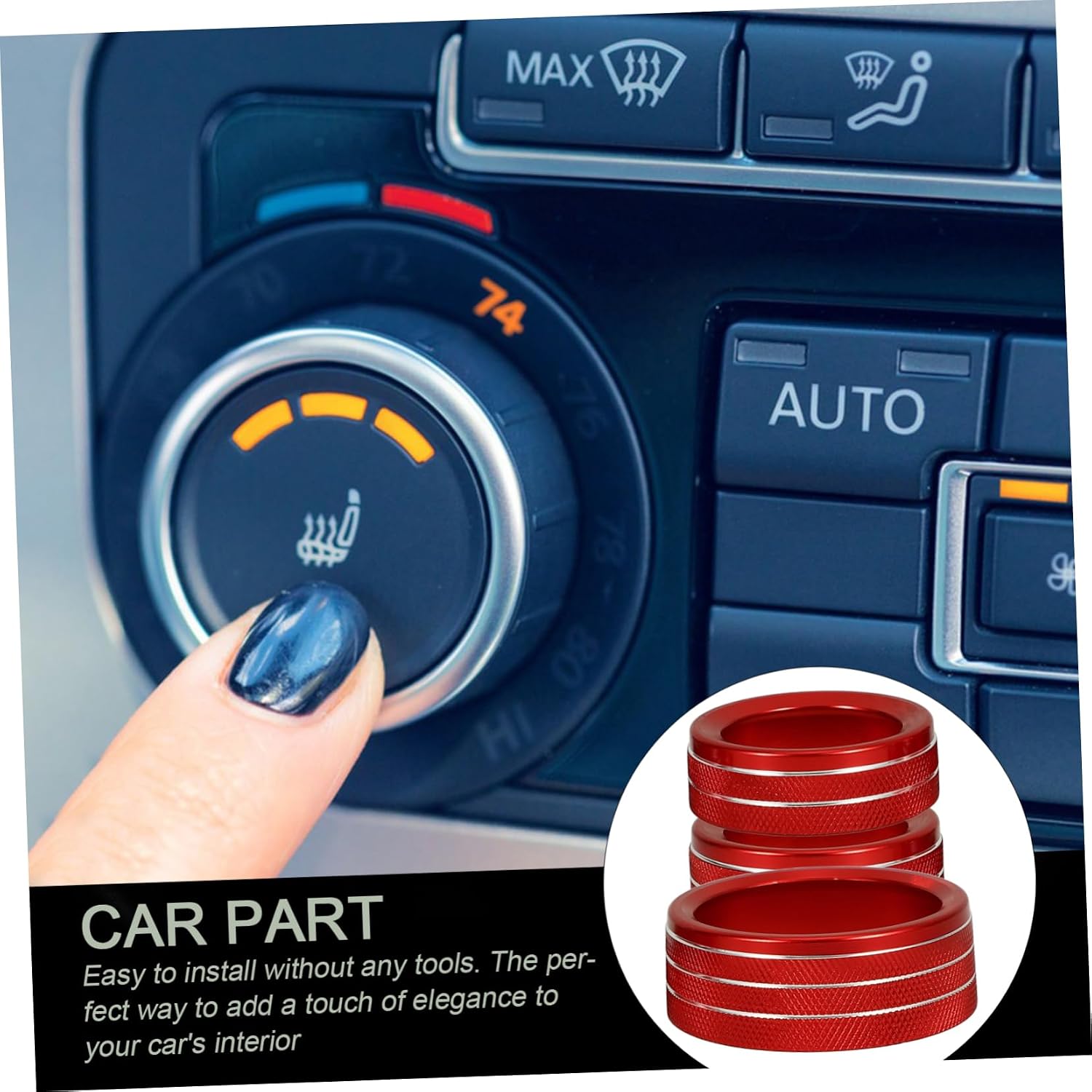 3pcs Air Conditioner Knob Covers Car Interior Decoration Rings for Easy to Install Design