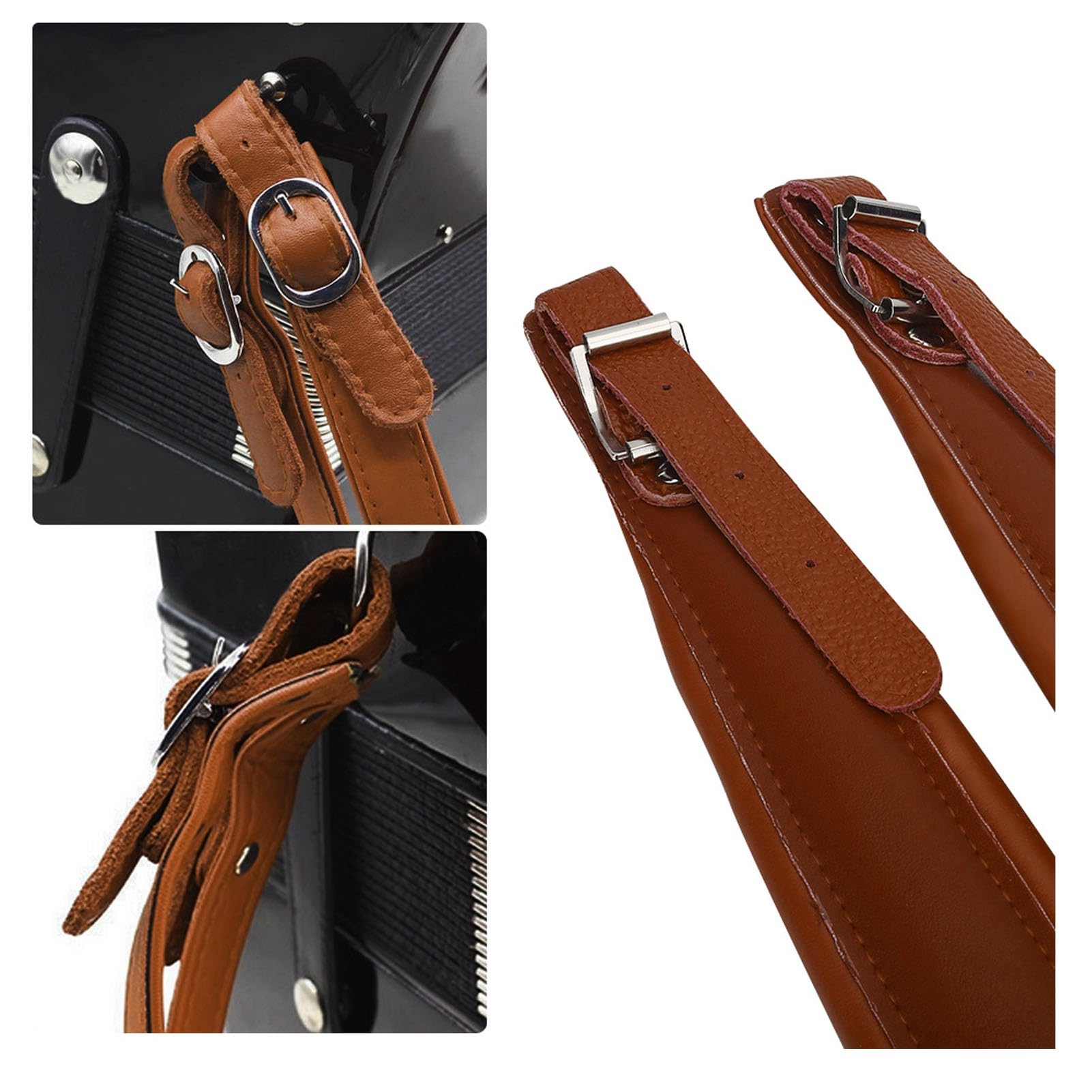 Akkordeon Gurte, Verstellbare PU Leder Akkordeonriemen, Schultergurte Für 16–120 Bass, Musikinstrument-Zubehör (Kaffee)