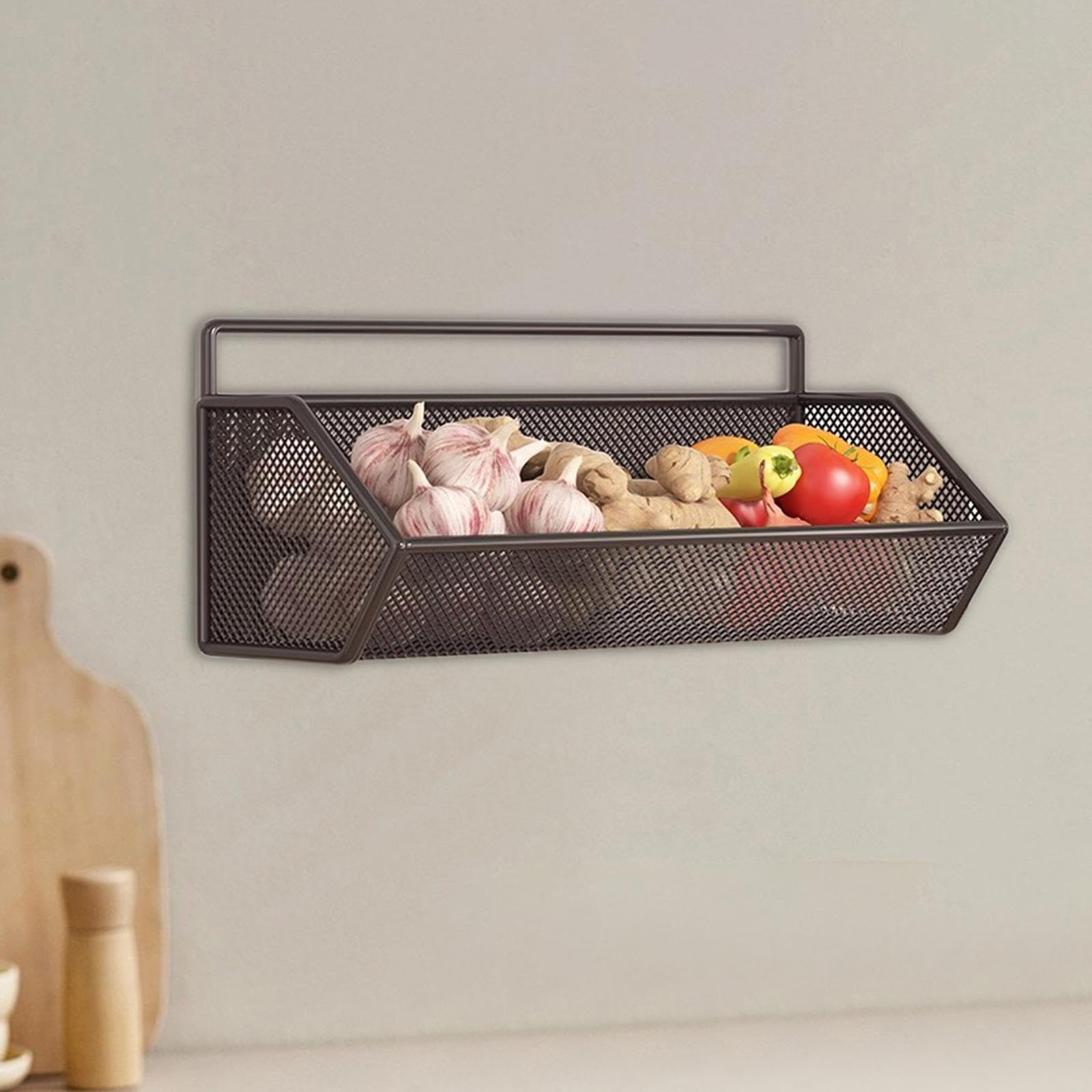 Colcolo Hängender Wandkorb, Aufbewahrungskorb, einlagig, Organisationskorb, Obstkorb, Hängeregal aus Metall für Küche, Gemüse und Knoblauch, m