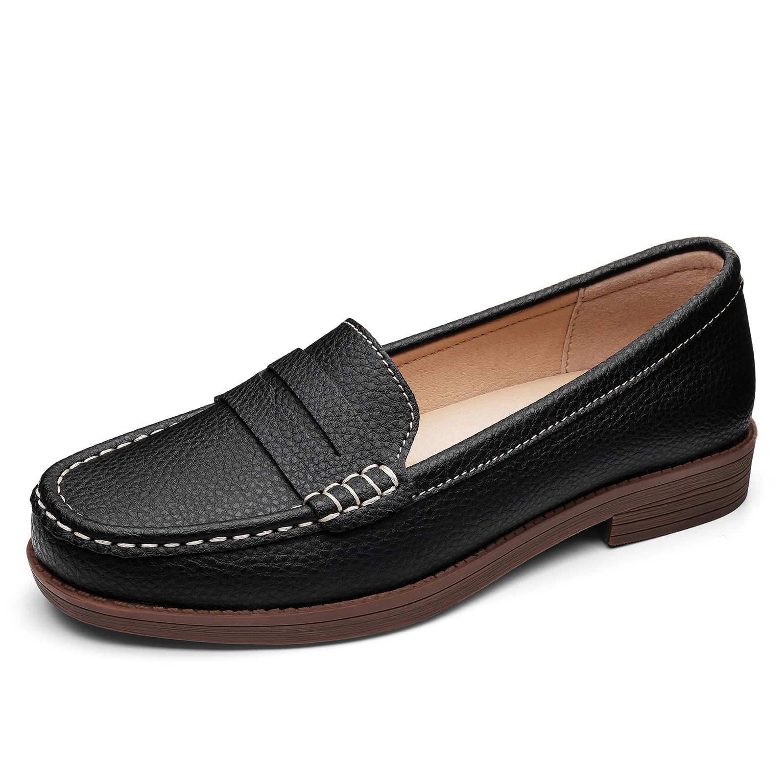 Women's Comfortable Leather Penny Loafers Slip On Business Casual Dress Shoes Lightweight Office Work Flats Everyday Walking Shoes for Women — view 3