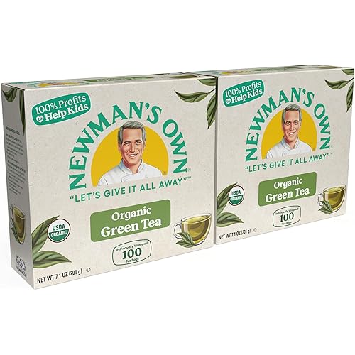 Newman's Own Organic Green Tea with 100 Individually Wrapped Tea Bags Per Box (Pack of 2) USDA Certified Contains Caffeine Brew Hot