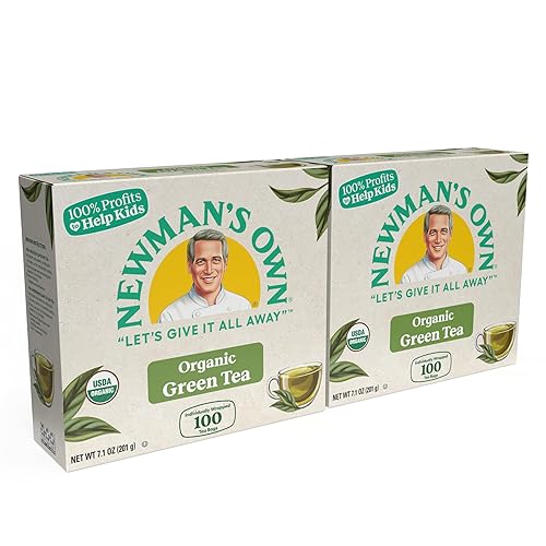 Newman's Own - Té verde orgánico con 100 bolsas de té envueltas individualmente por caja (paquete de 2) certificado por USDA que contiene cafeína
