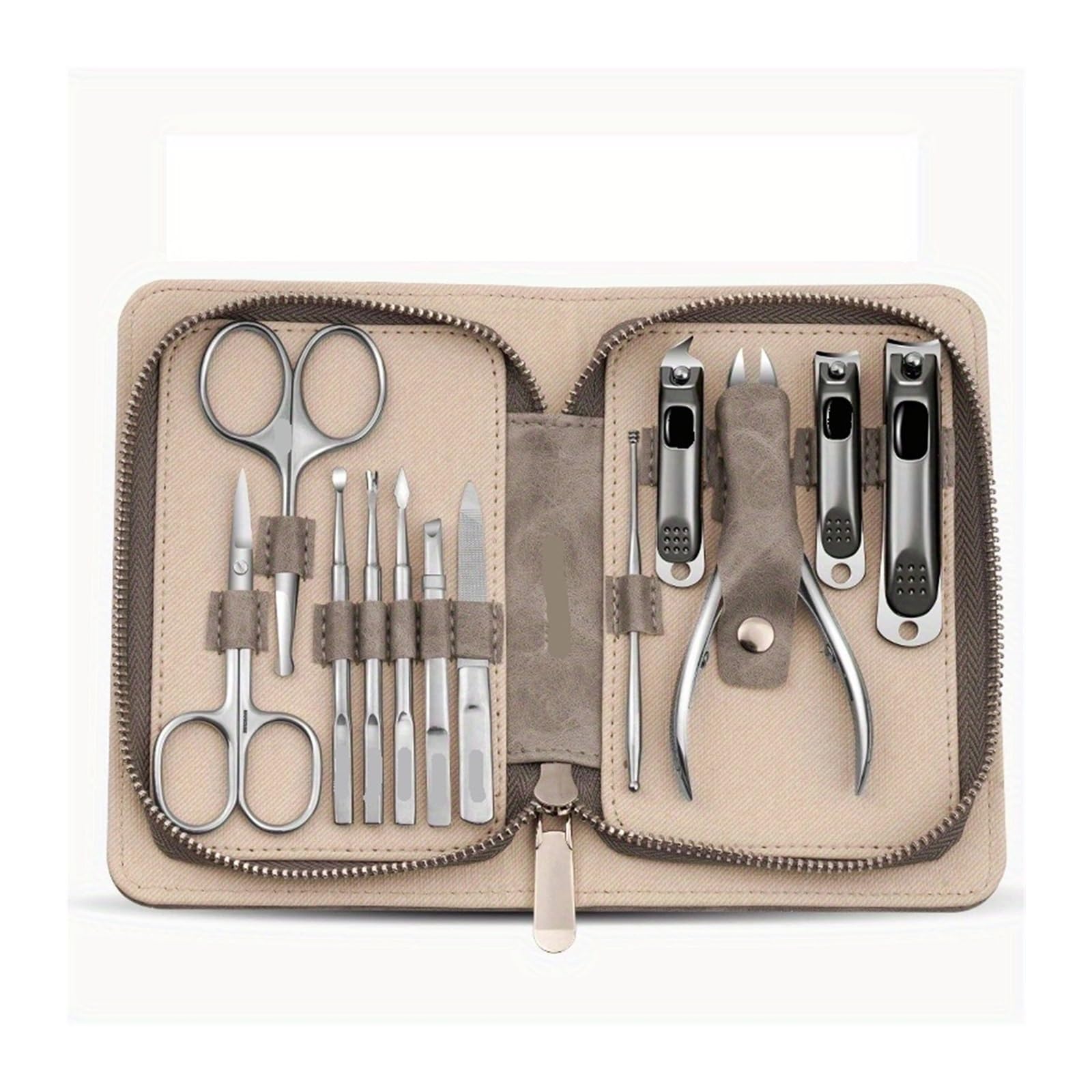 12 piezas con estuche de cuero Incluye cortaúñas Set manicura(Gray 12 Pcs set)